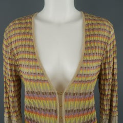 M MISSONI Size 14 Beige Metallic Rainbow Textured Knit Cardigan