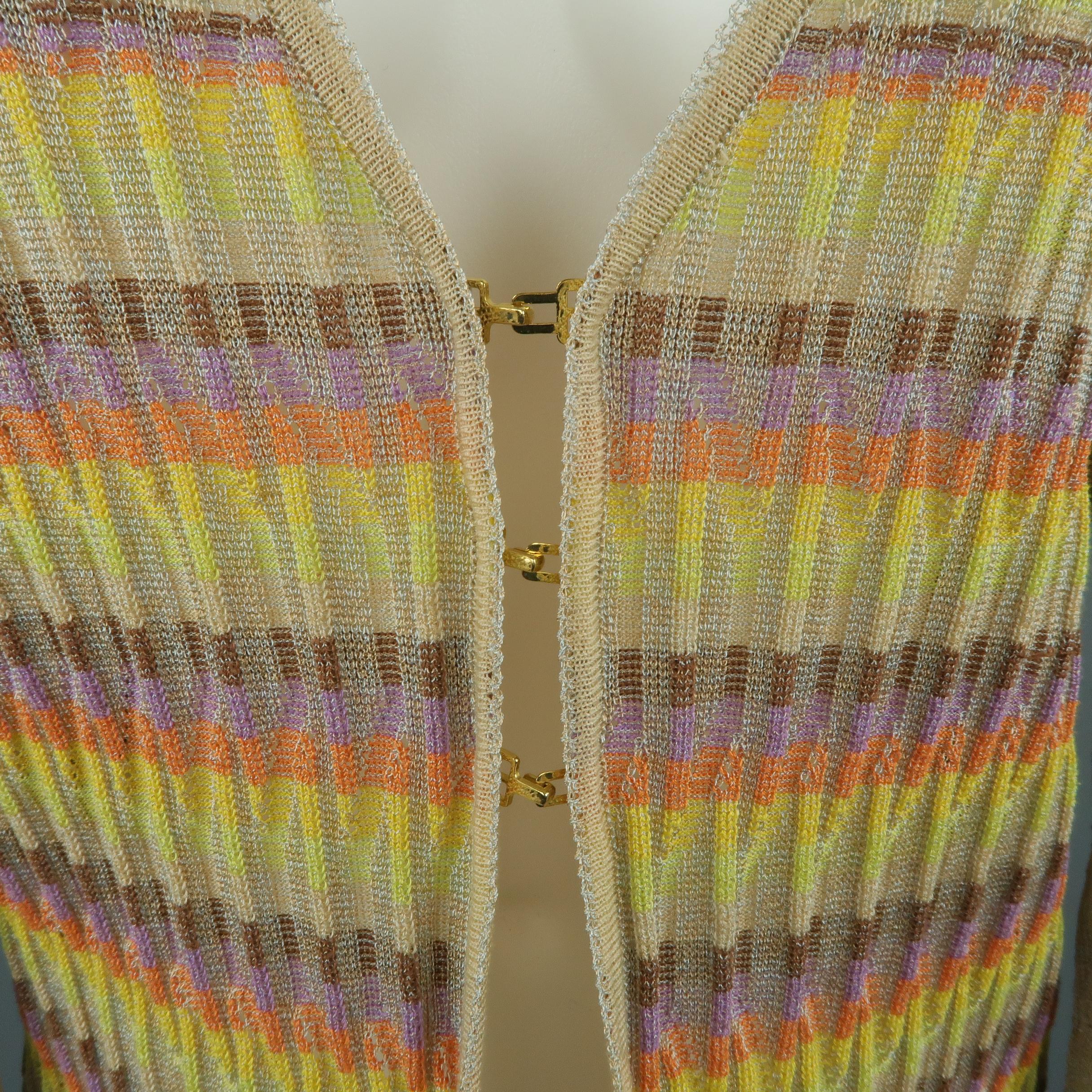 M MISSONI Size 14 Beige Metallic Rainbow Textured Knit Cardigan In Excellent Condition In San Francisco, CA