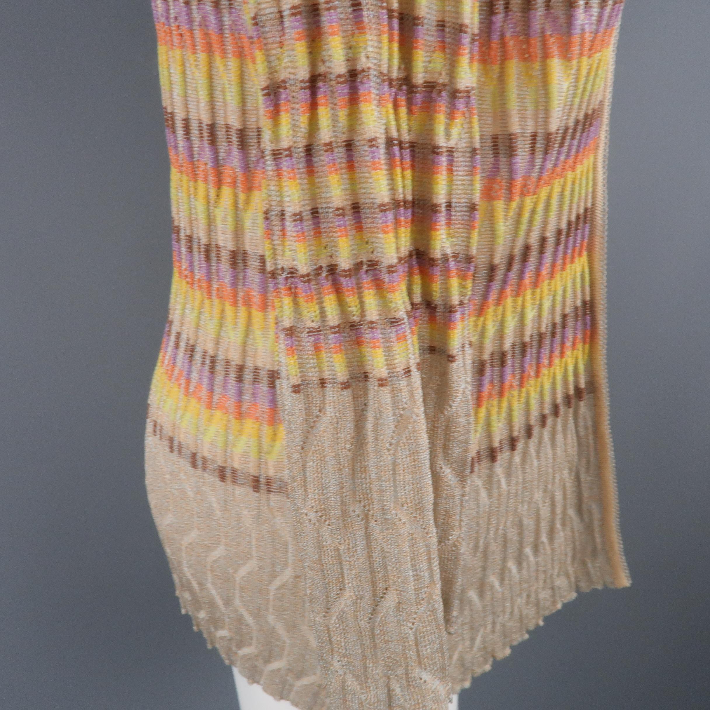 M MISSONI Size 14 Beige Metallic Rainbow Textured Knit Cardigan 1