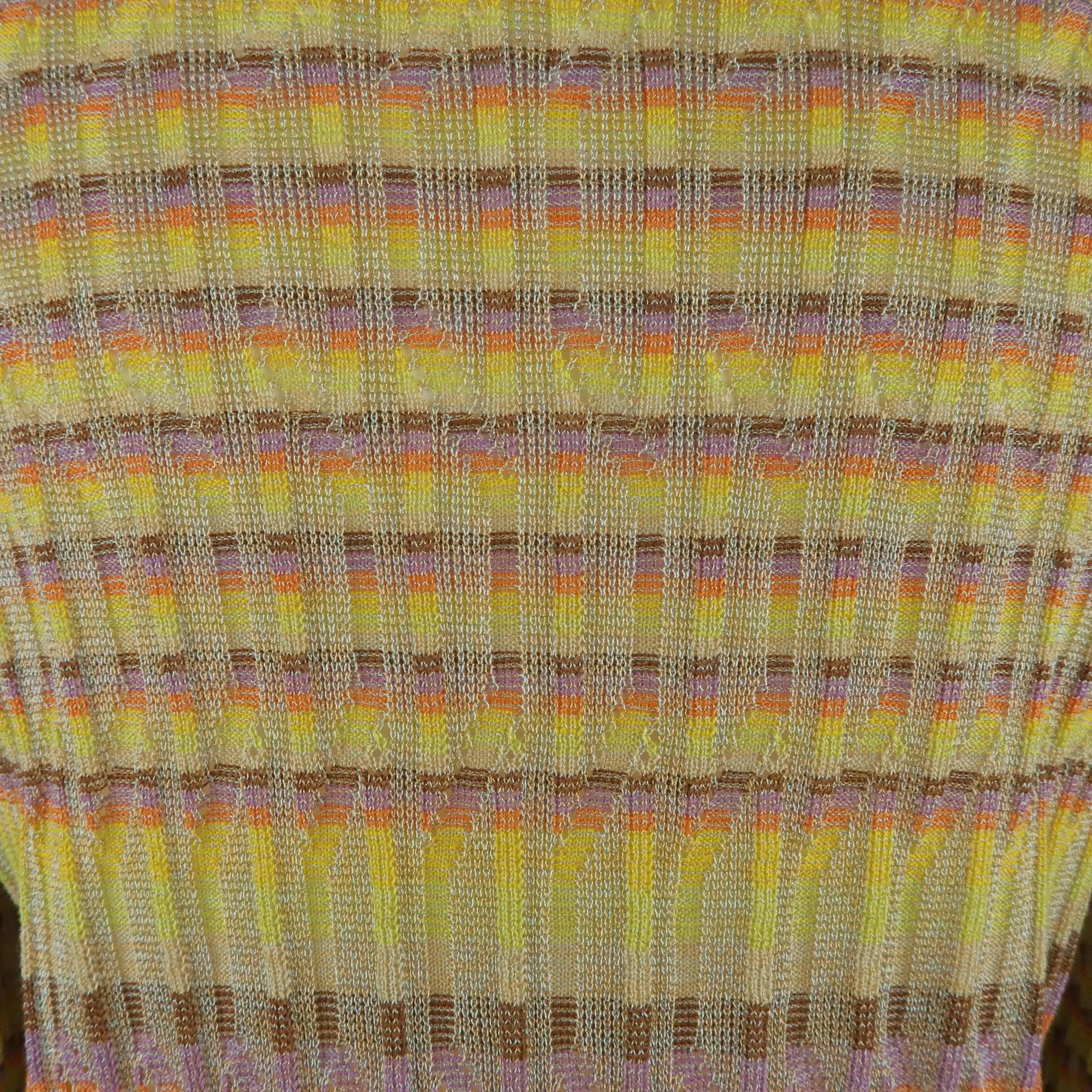 M MISSONI Size 14 Beige Metallic Rainbow Textured Knit Cardigan 3
