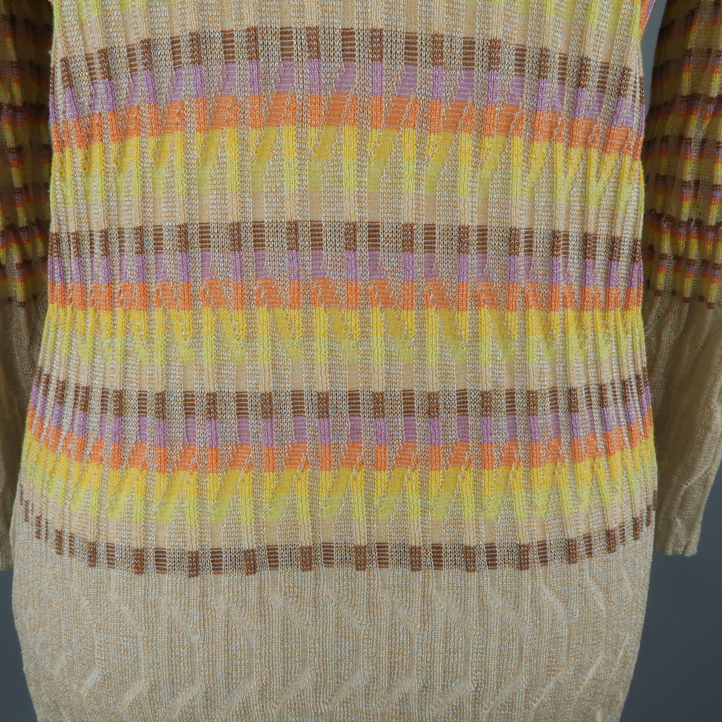 M MISSONI Size 14 Beige Metallic Rainbow Textured Knit Cardigan 4