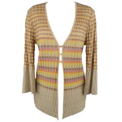 M MISSONI Größe 14 Beige Metallic Rainbow Strukturierte Strickjacke