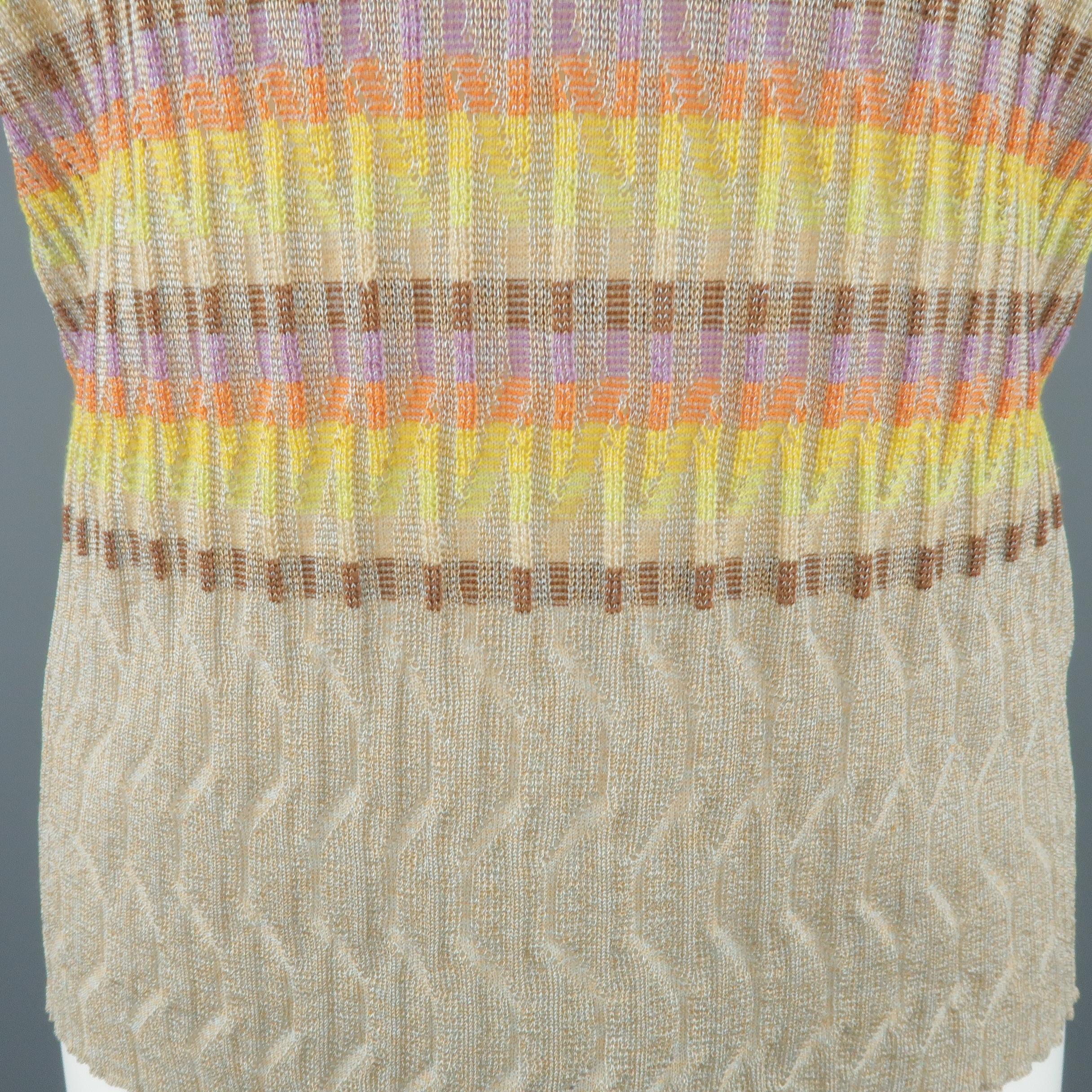 M MISSONI Size 14 Beige Rainbow Stripe Textured Metallic Knit Top In Excellent Condition In San Francisco, CA