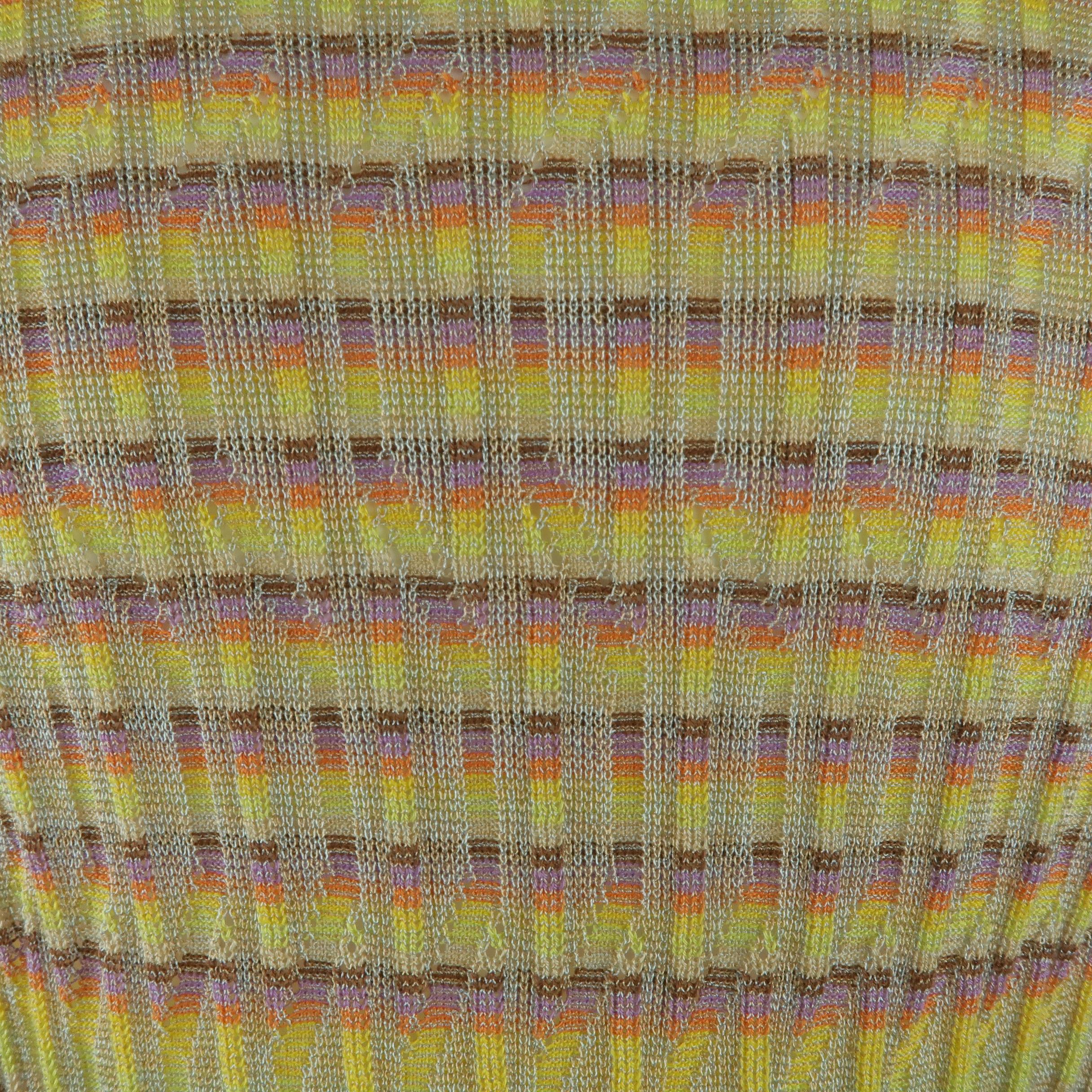 M MISSONI Size 14 Beige Rainbow Stripe Textured Metallic Knit Top 3