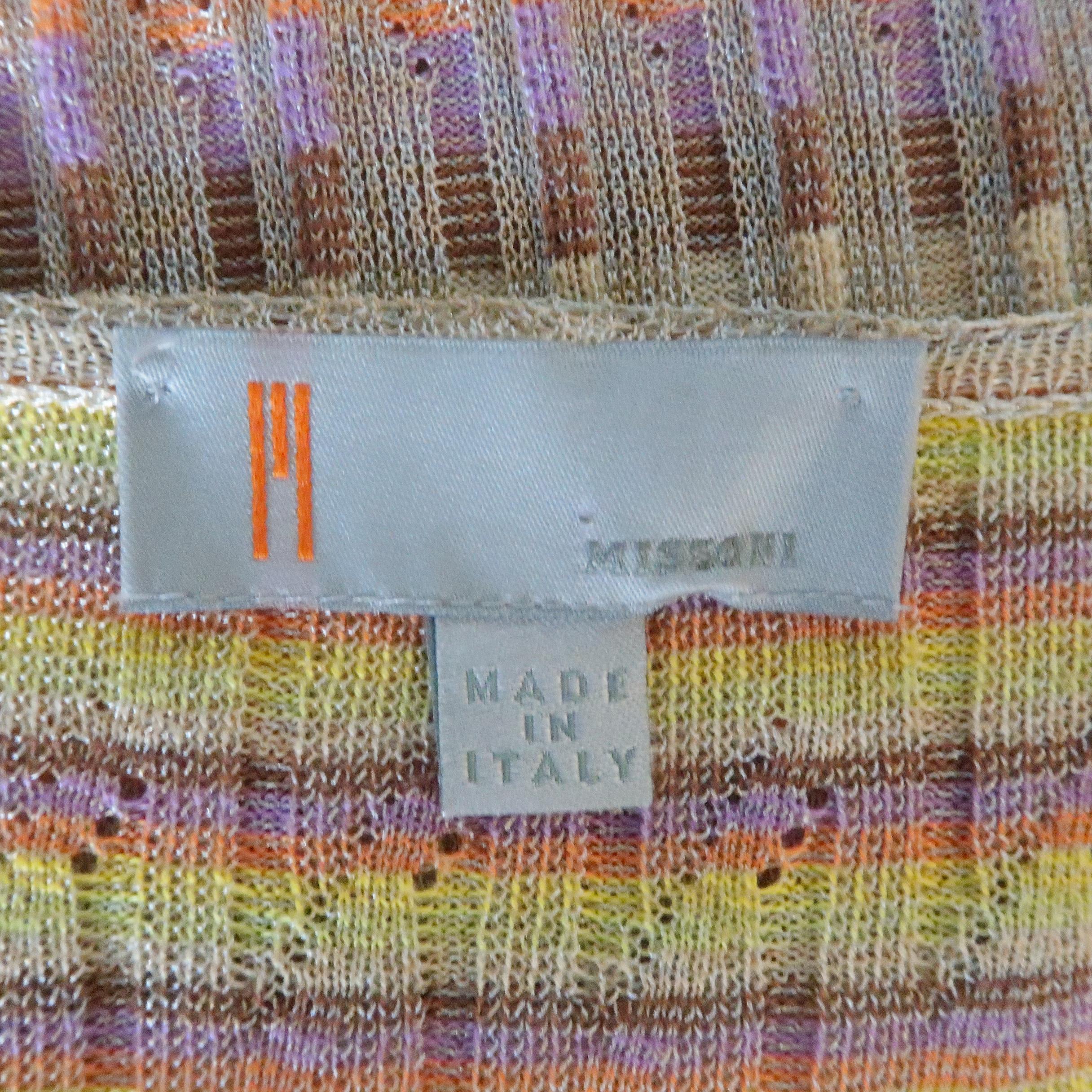 M MISSONI Size 14 Beige Rainbow Stripe Textured Metallic Knit Top 5