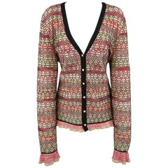 M MISSONI Size 14 Pink Green & Black Textured Wool Blend Cardigan