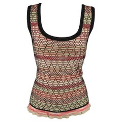 M MISSONI Size 14 Pink Green & Black Wool Blend Shell Vest Top