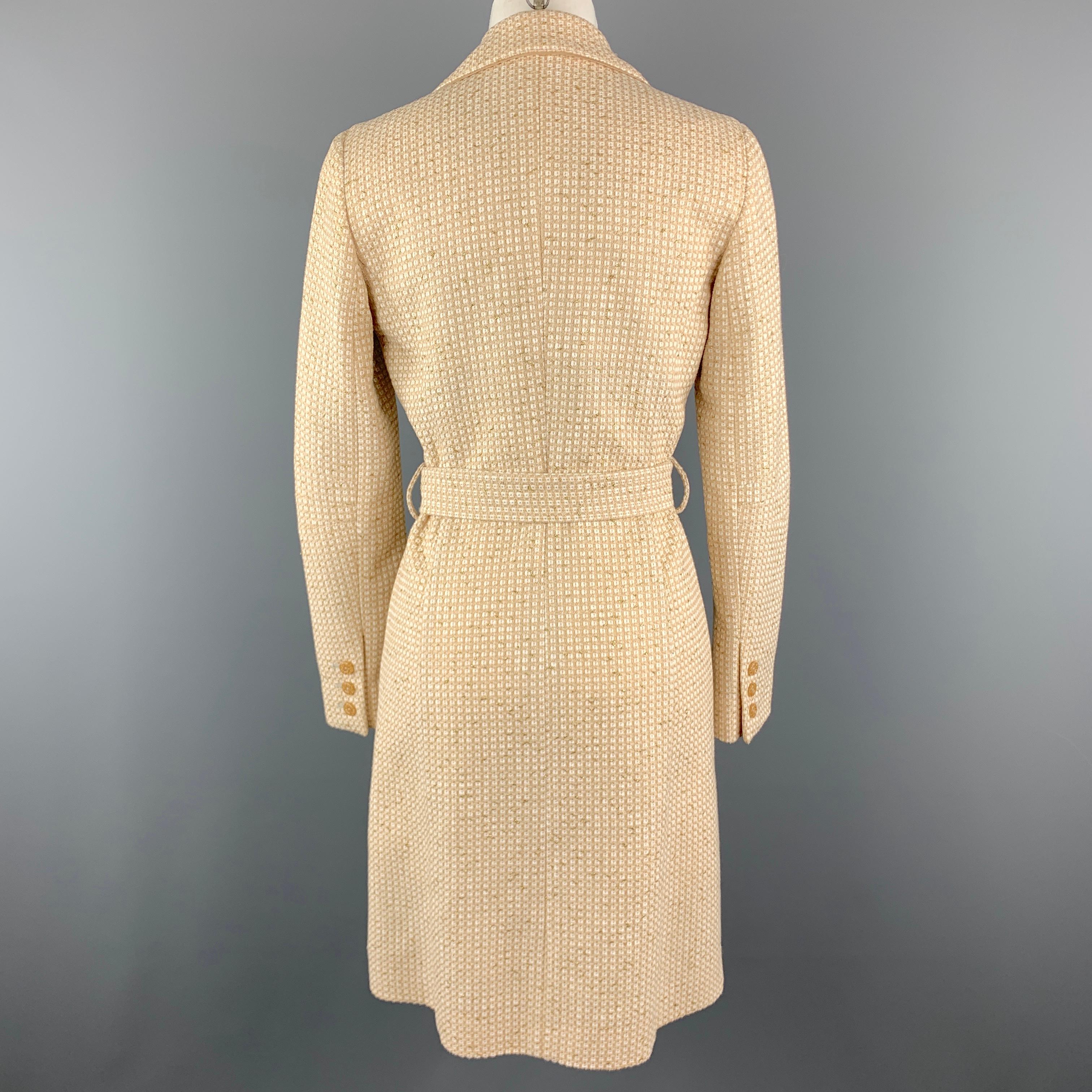 Women's M MISSONI Size 2 Beige Cotton Blend Textured Woven Notch Lapel Belted Coat