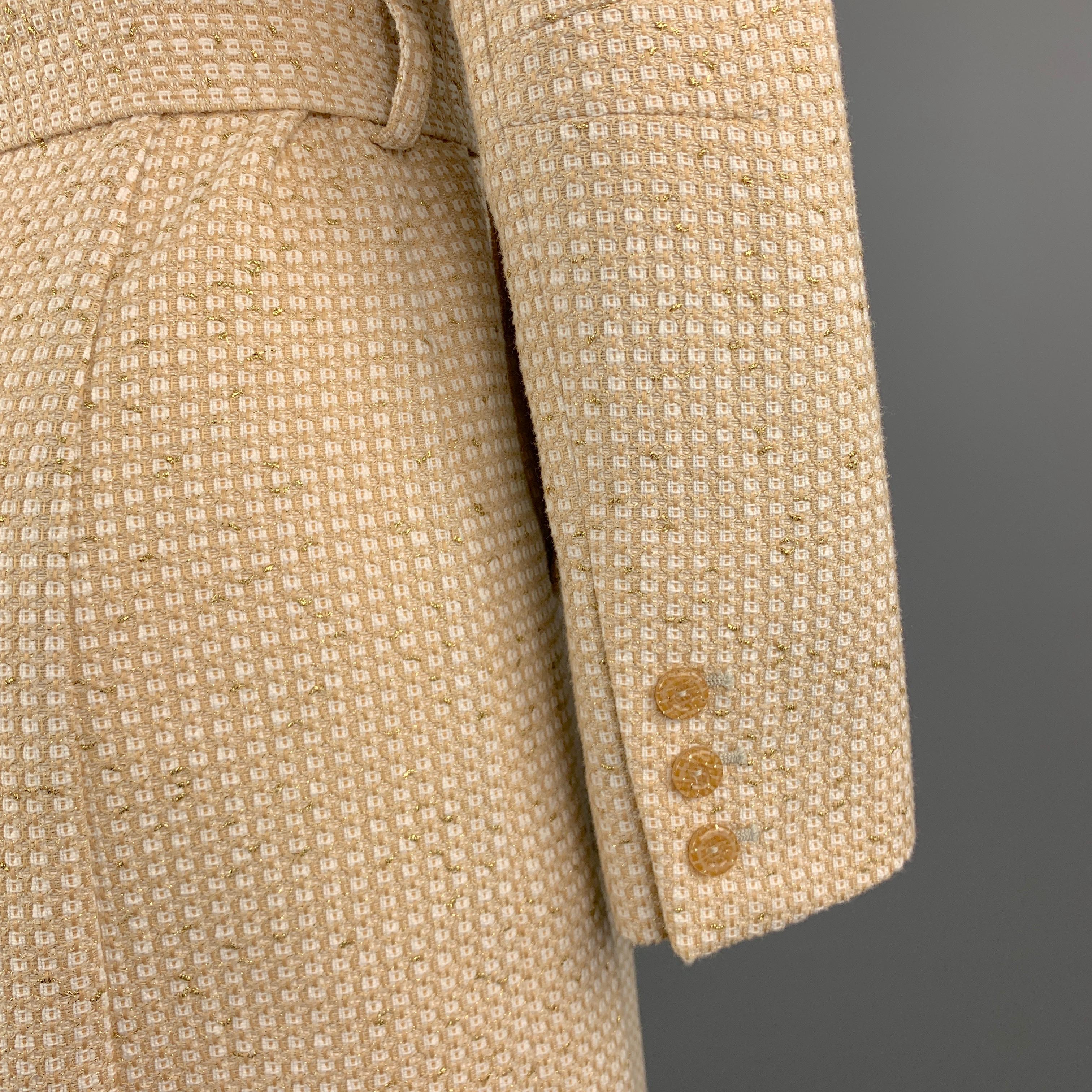 M MISSONI Size 2 Beige Cotton Blend Textured Woven Notch Lapel Belted Coat 2