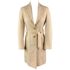 M MISSONI Size 2 Beige Cotton Blend Textured Woven Notch Lapel Belted Coat