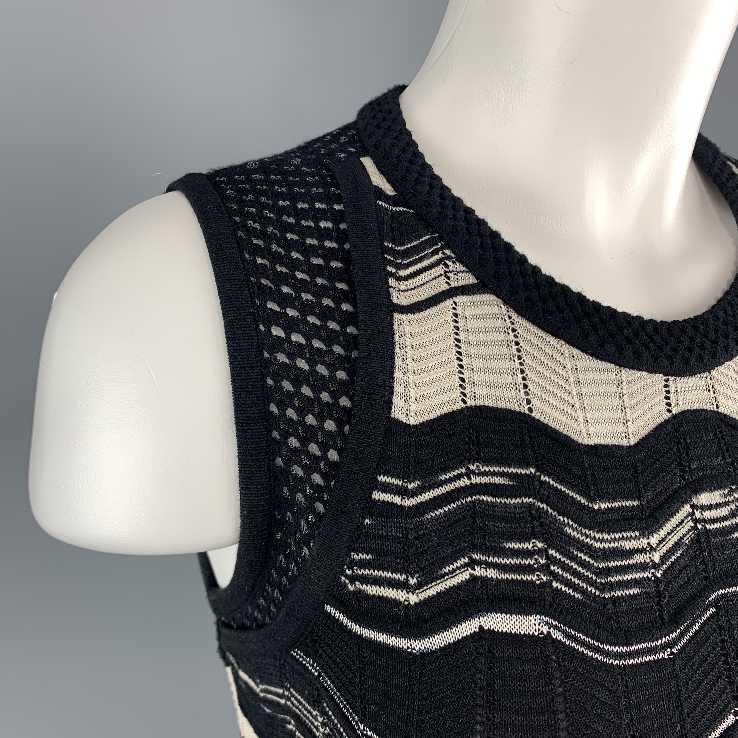 M MISSONI Size 2 Black & Beige Textured Stripe Knit Sleeveless Dress In Excellent Condition In San Francisco, CA
