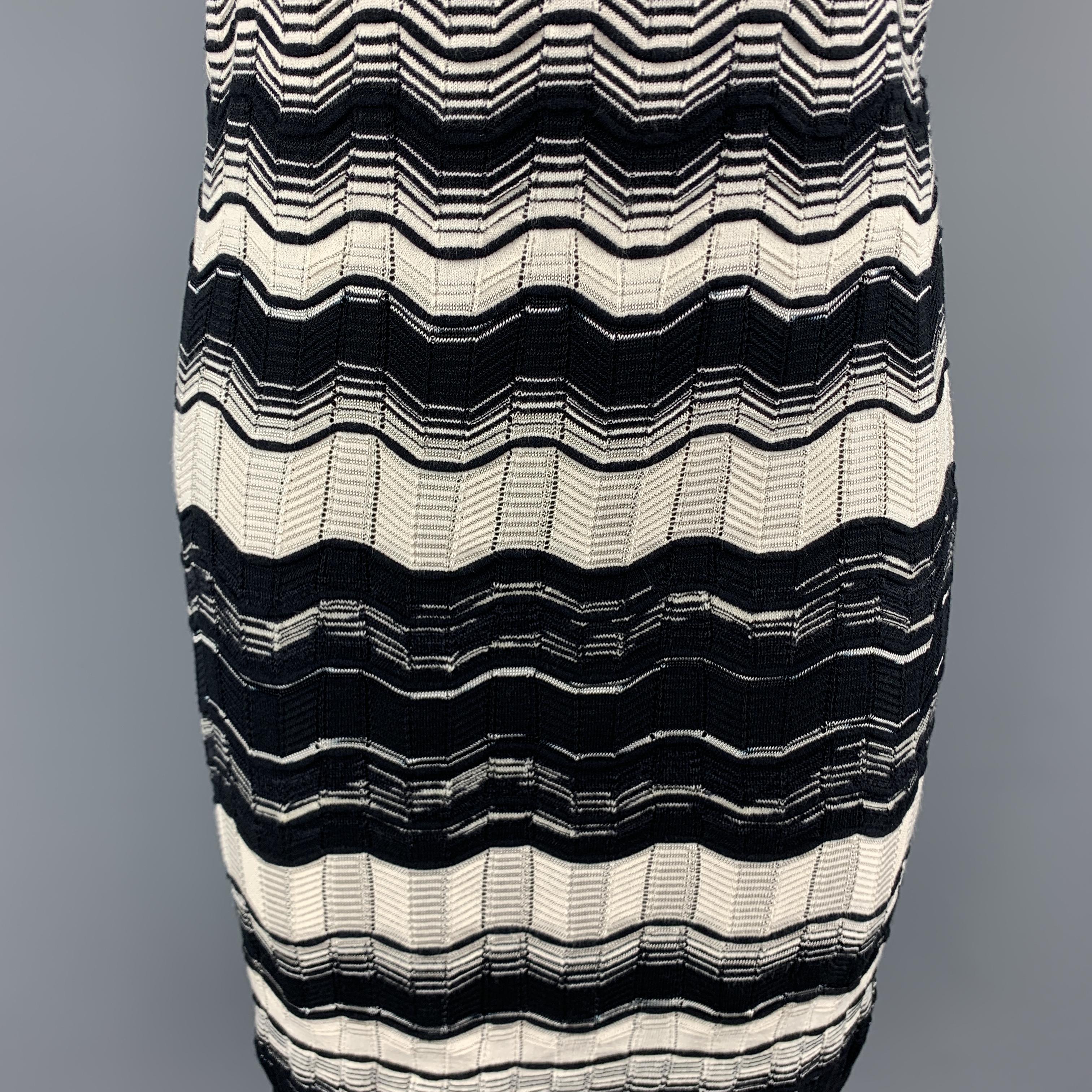 Women's M MISSONI Size 2 Black & Beige Textured Stripe Knit Sleeveless Dress