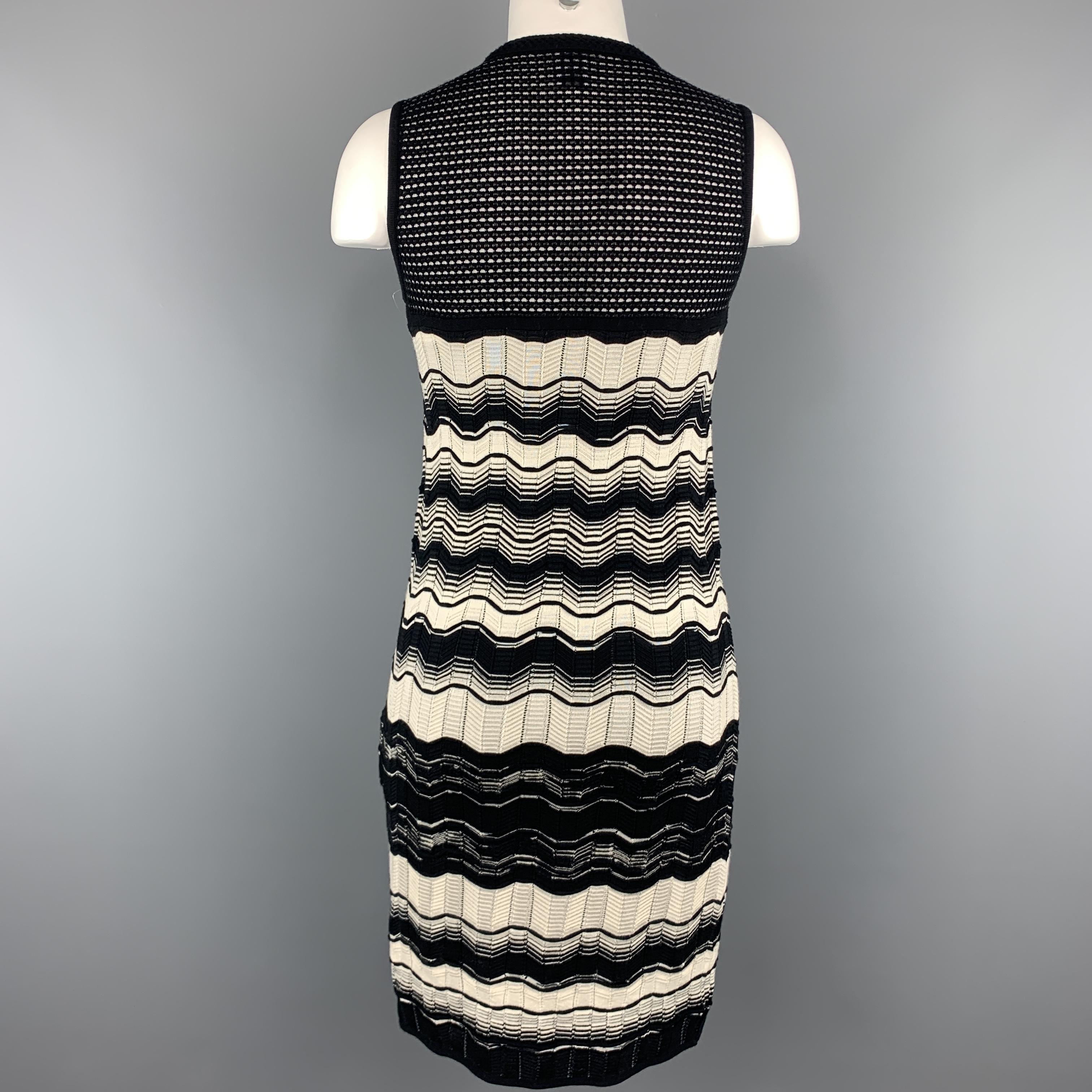 M MISSONI Size 2 Black & Beige Textured Stripe Knit Sleeveless Dress 1