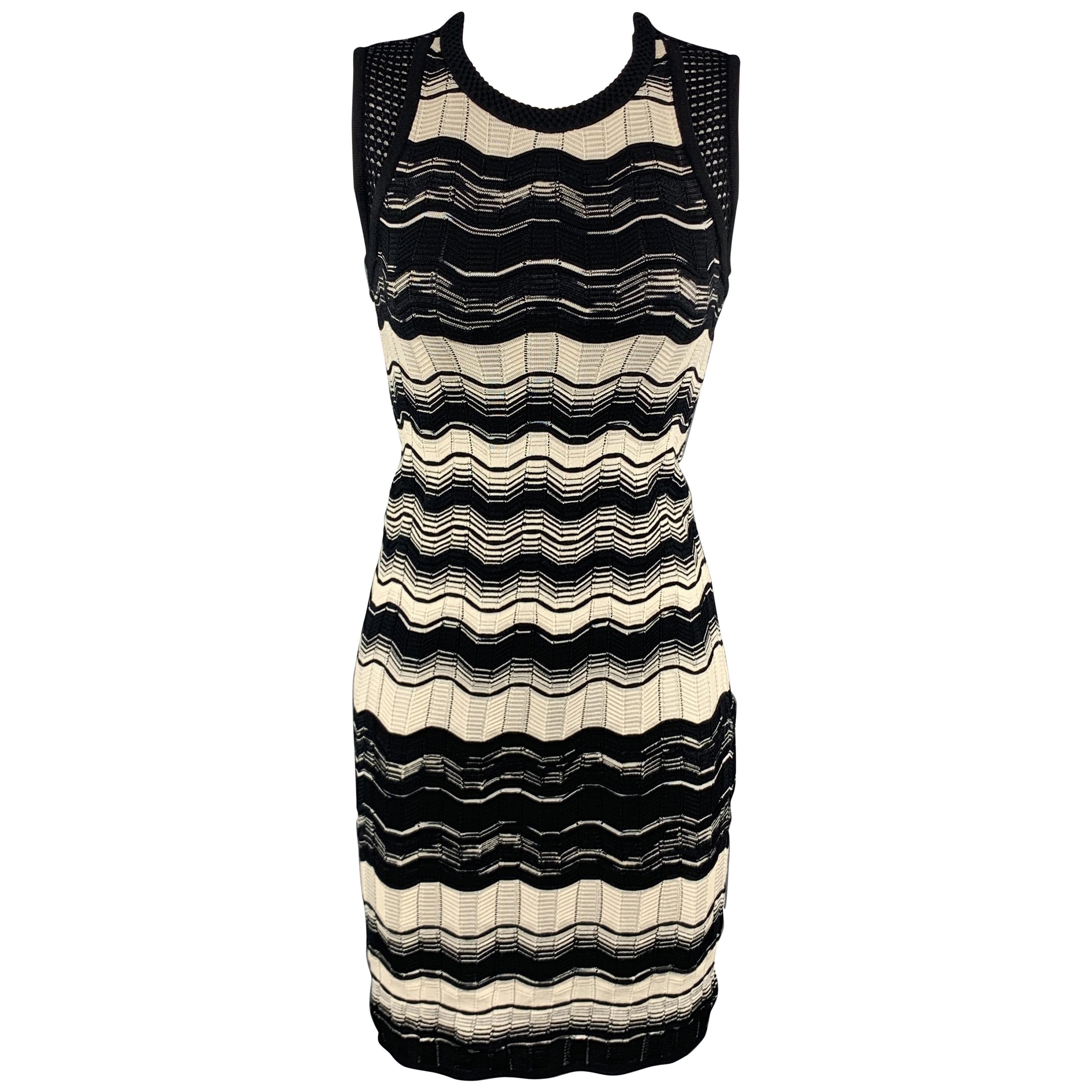 M MISSONI Size 2 Black & Beige Textured Stripe Knit Sleeveless Dress