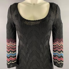 M MISSONI Größe 2 Schwarzes Viskose-Wollmischung-Spitzenkleid mit Rundhalsausschnitt