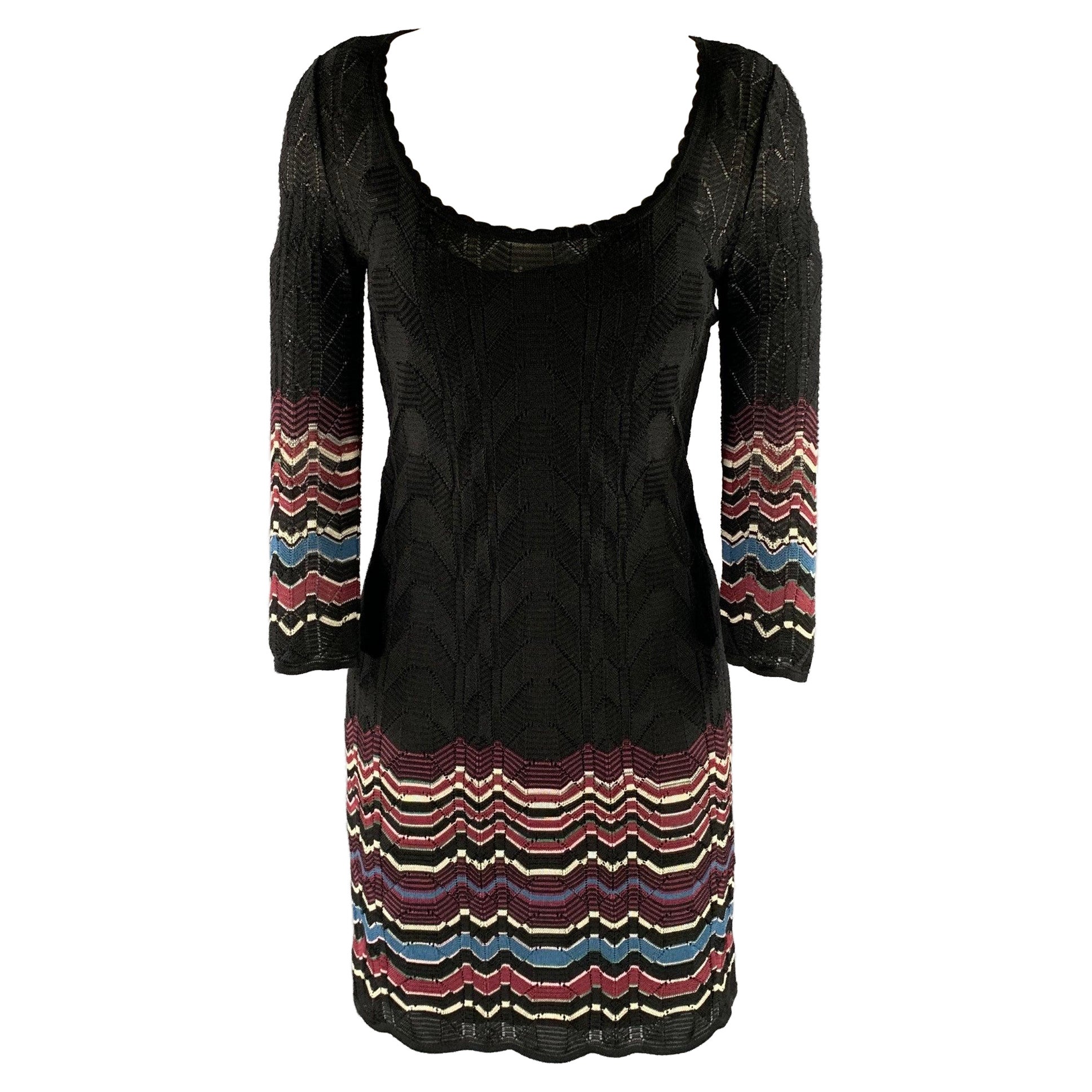 M MISSONI Talla 2 Vestido negro con cuello redondo de encaje y mezcla de lana y viscosa