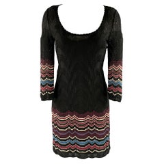 M MISSONI Größe 2 Schwarzes Viskose-Wollmischung-Spitzenkleid mit Rundhalsausschnitt