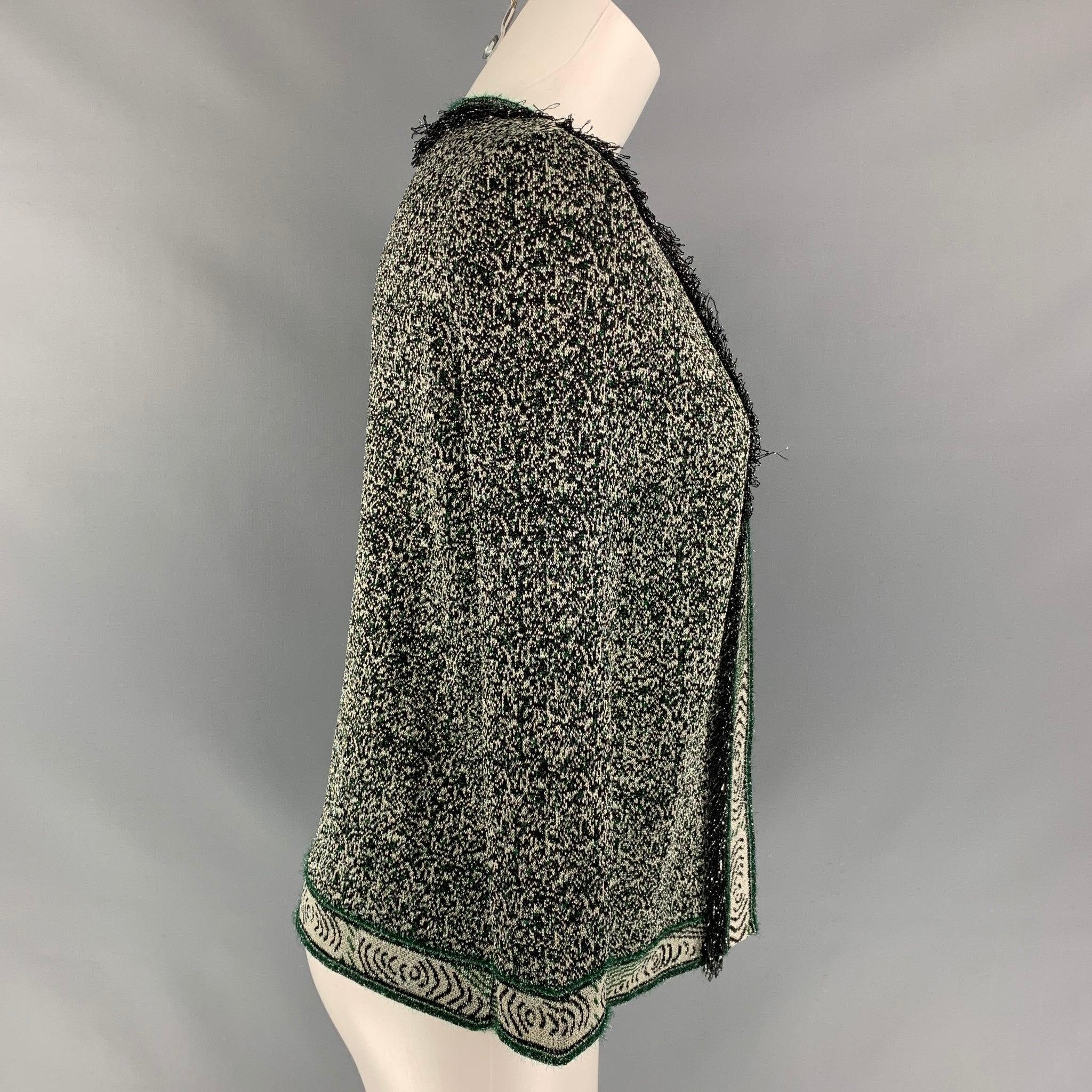 M MISSONI Size 2 Green & Silver Knitted Acetate Blend Cardigan In Good Condition In San Francisco, CA