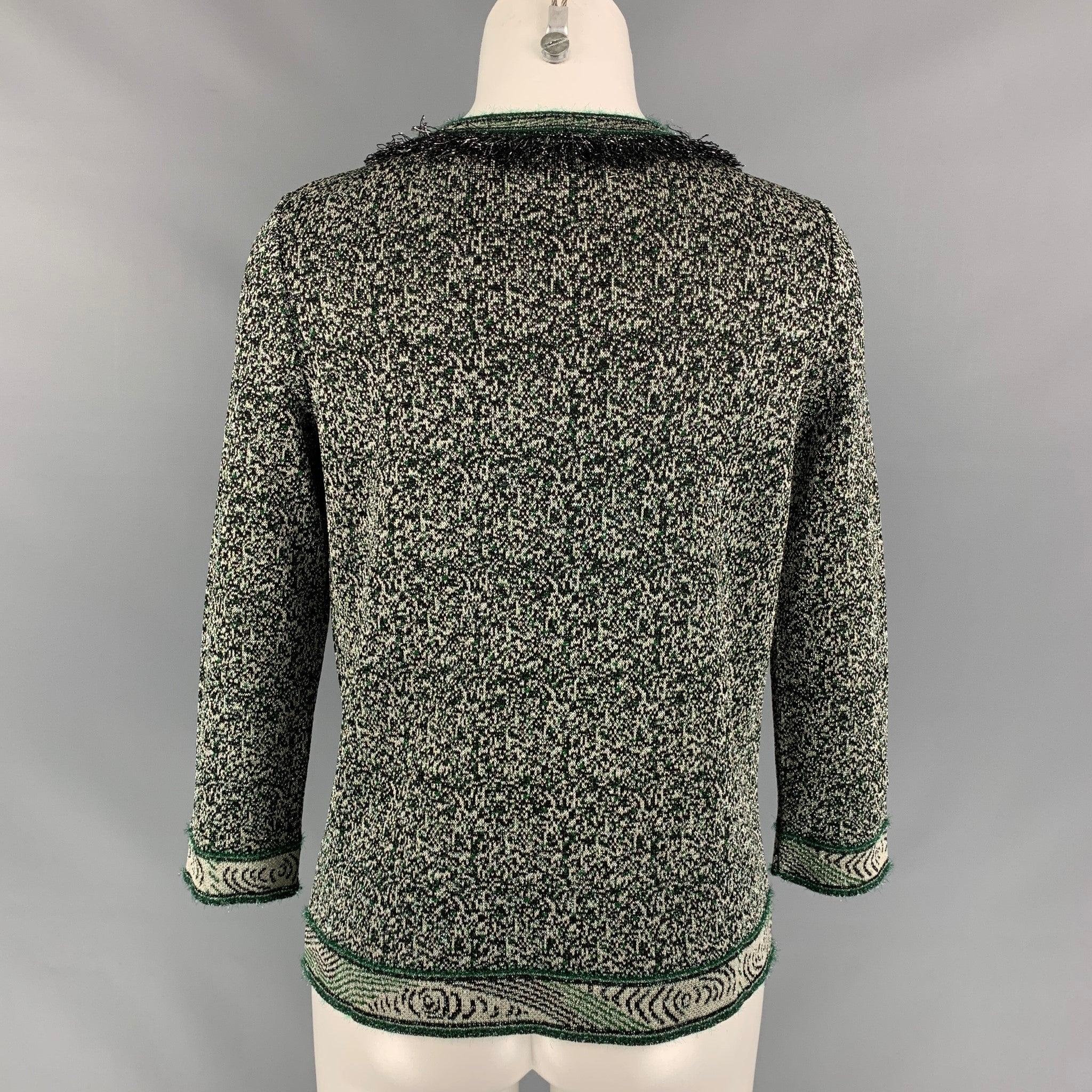 Women's M MISSONI Size 2 Green & Silver Knitted Acetate Blend Cardigan