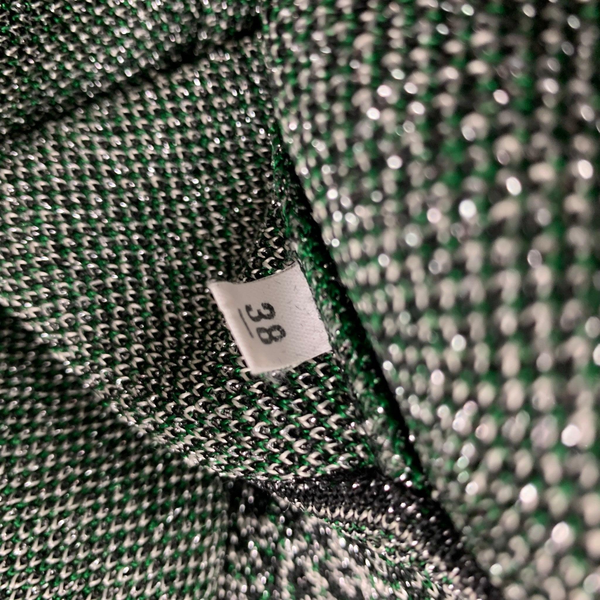 M MISSONI Size 2 Green & Silver Knitted Acetate Blend Cardigan 3