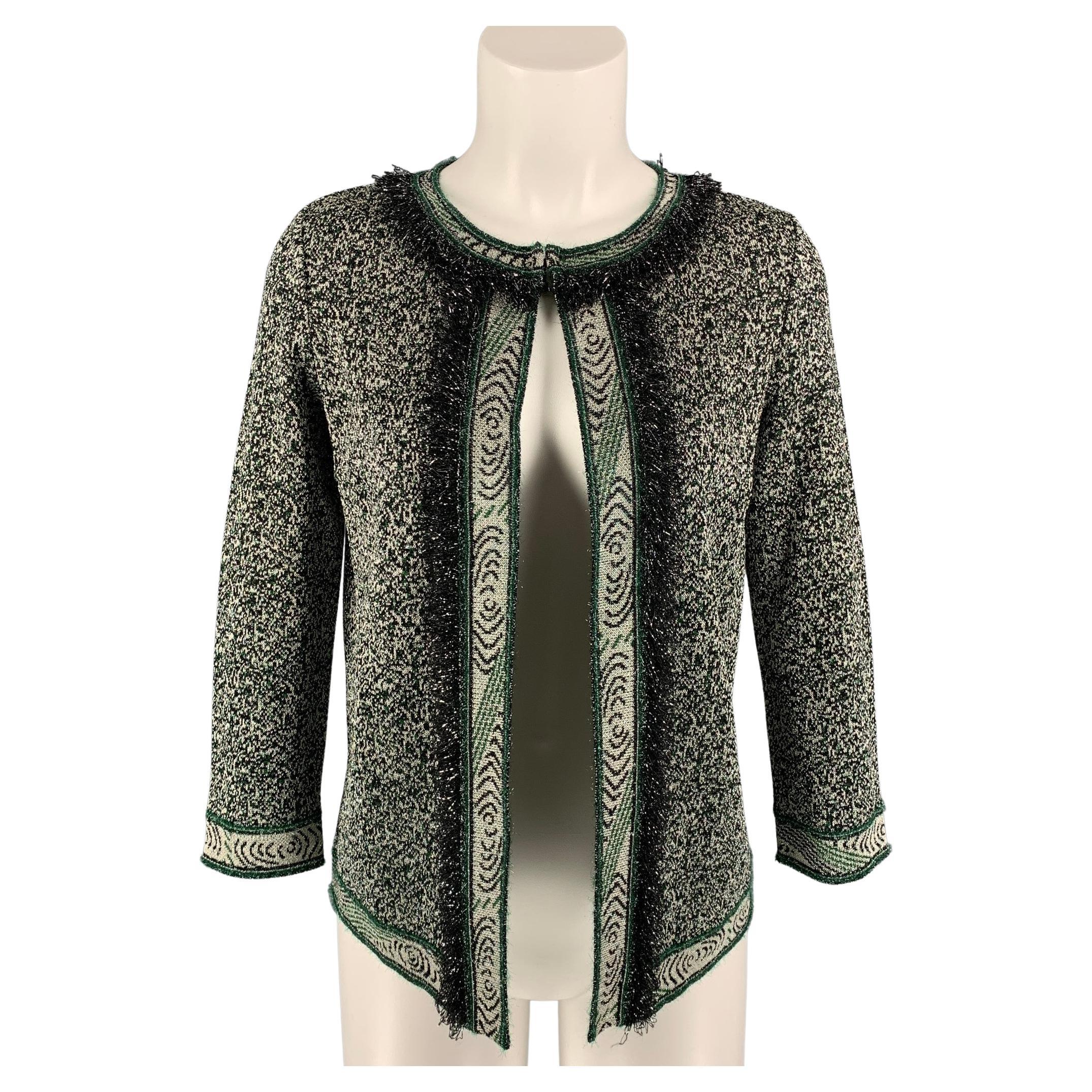 M MISSONI Size 2 Green and Silver Knitted Acetate Blend Cardigan For Sale  at 1stDibs