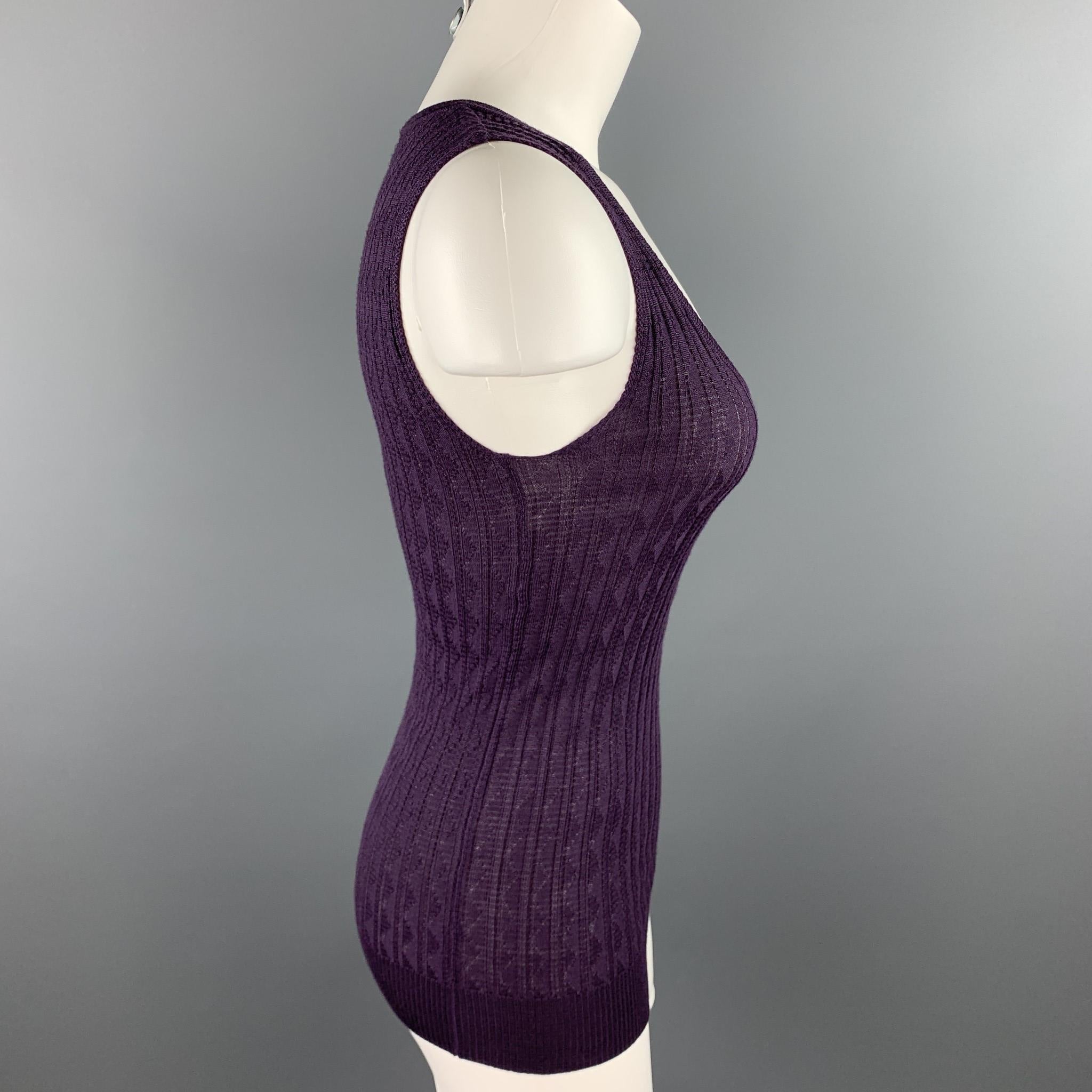 Black M MISSONI Size 2 Purple Knitted Textured Wool / Viscose Casual Sleeveless Top
