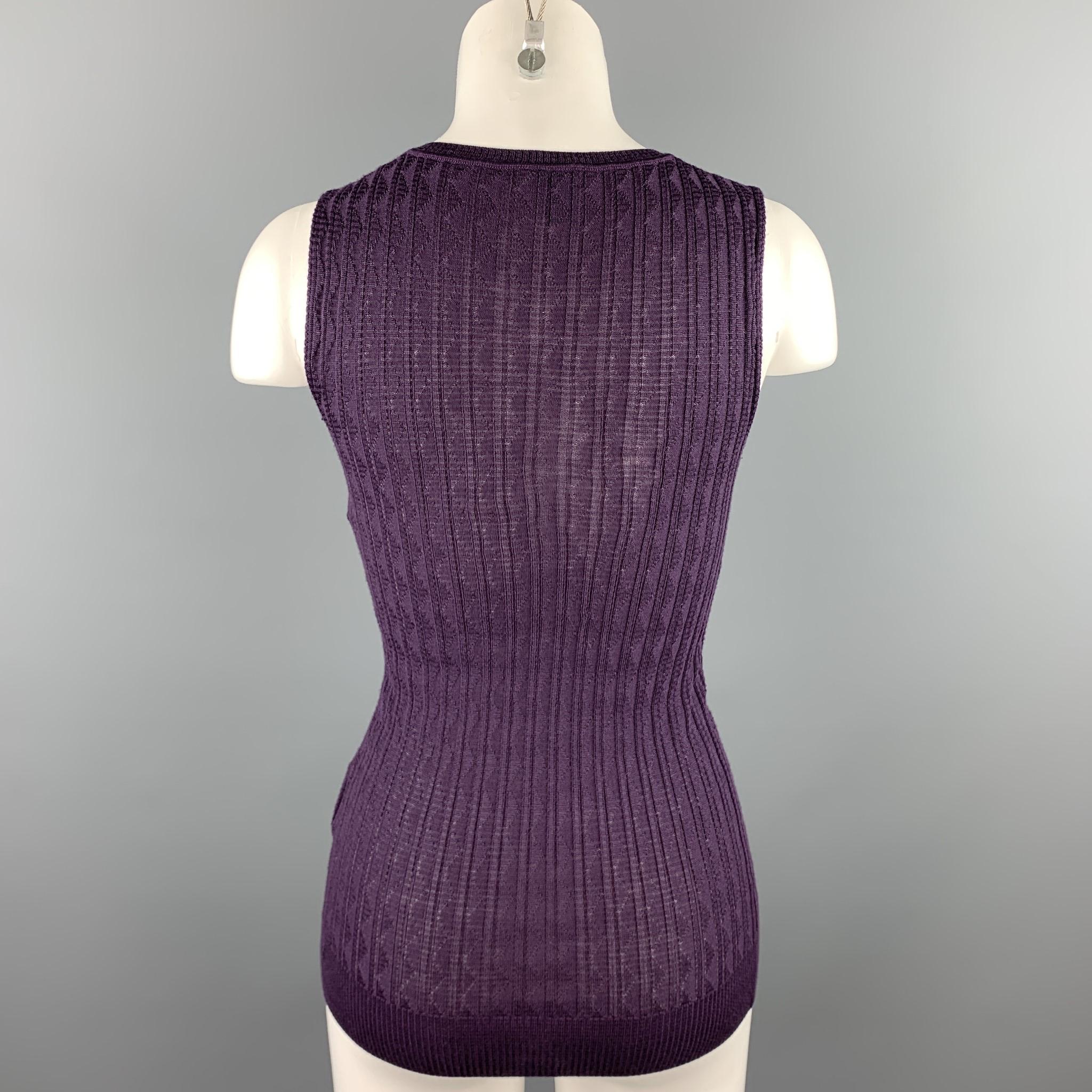 M MISSONI Size 2 Purple Knitted Textured Wool / Viscose Casual Sleeveless Top In Good Condition In San Francisco, CA