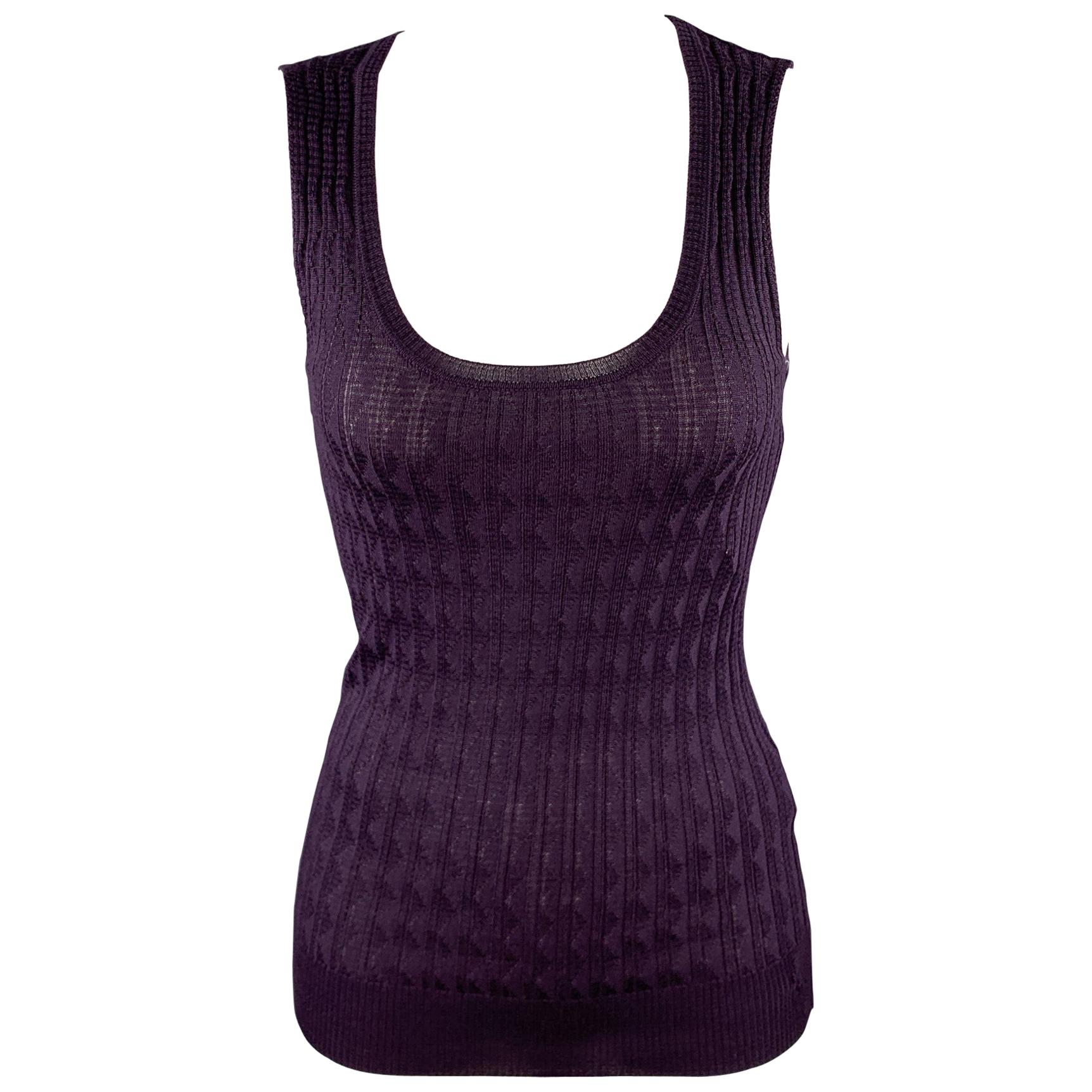 M MISSONI Size 2 Purple Knitted Textured Wool / Viscose Casual Sleeveless Top