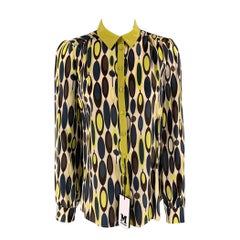 M MISSONI Size 4 Green, Blue 
Cream Silk Abstract Blouse