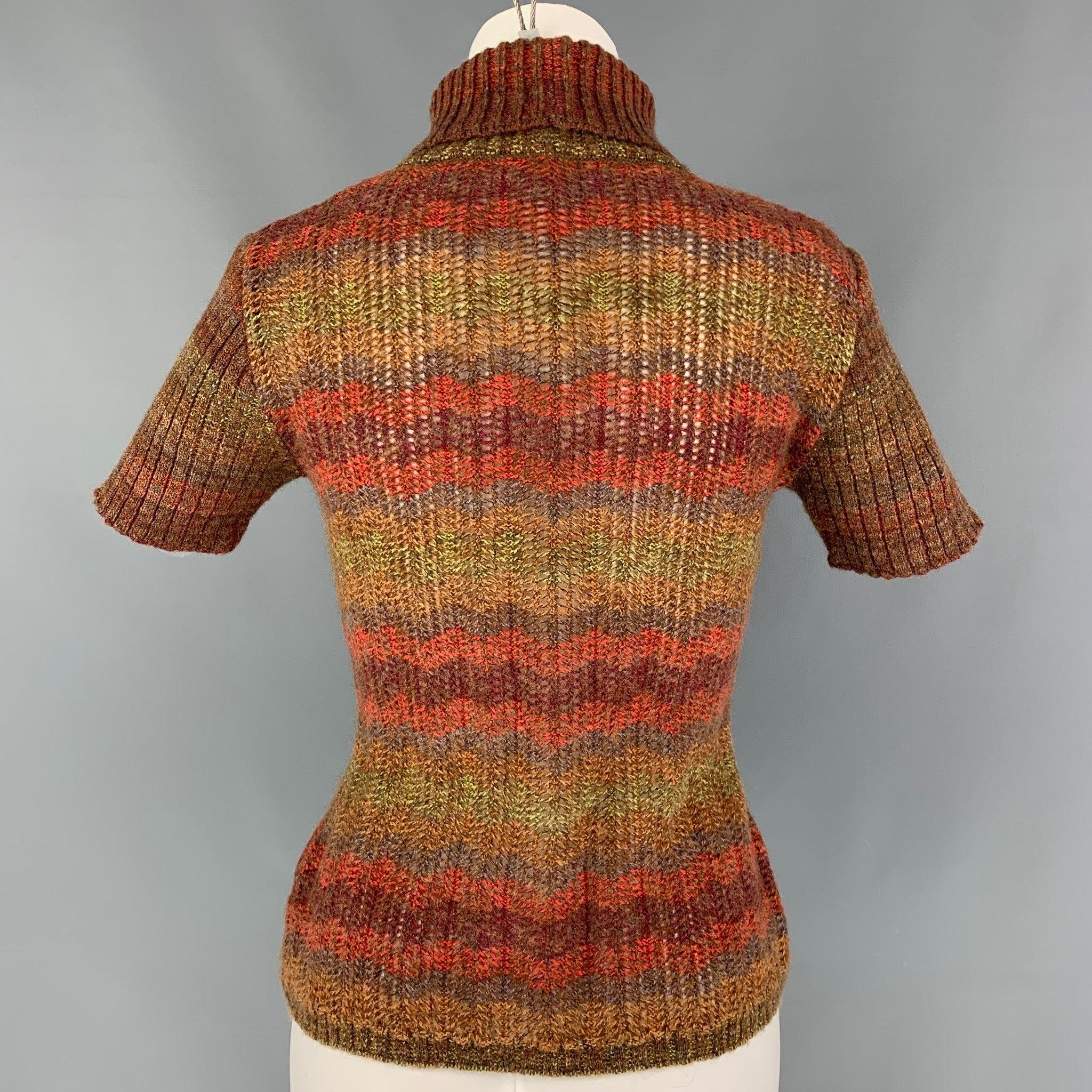 M MISSONI Size 4 Multi-Color Wool Blend Textured Turtleneck Pullover In Good Condition In San Francisco, CA