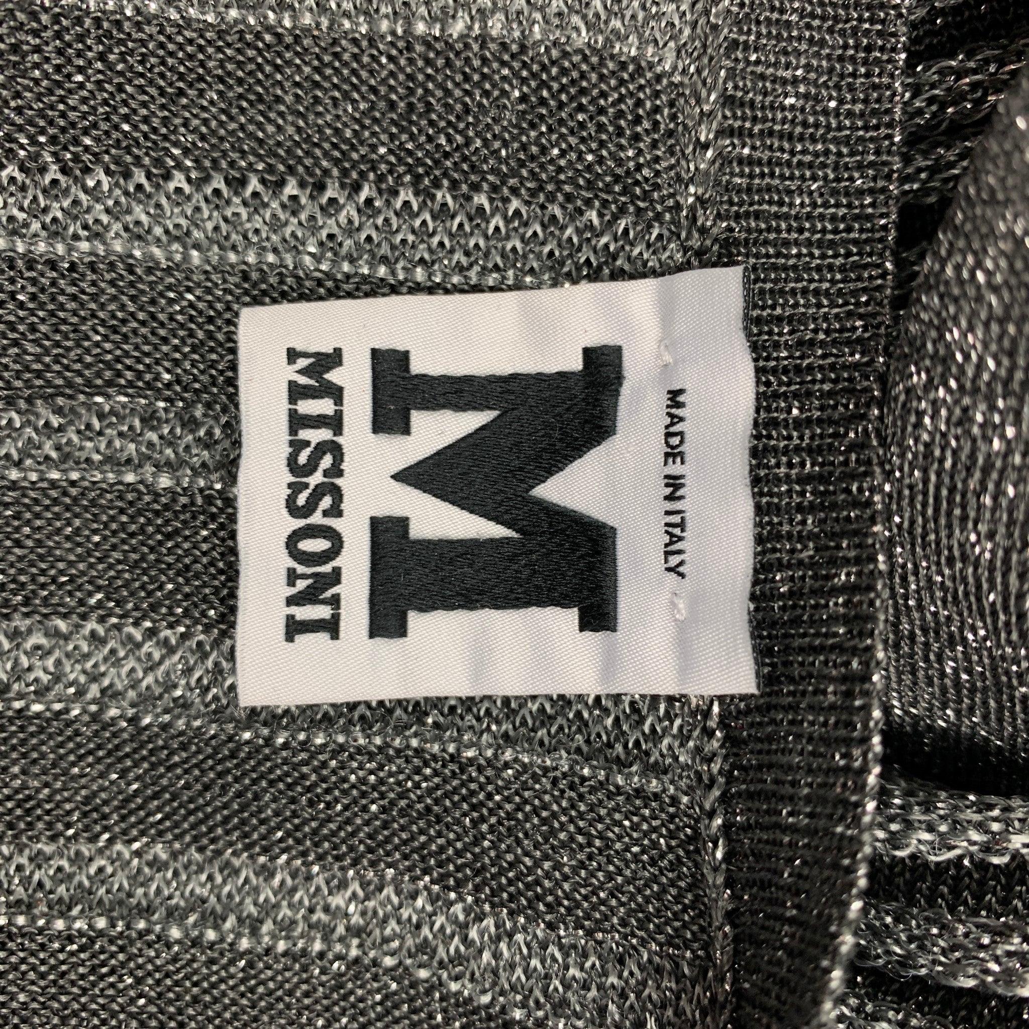 M MISSONI Size 4 Silver & Black Metallic Acetate Blend Belted Cardigan For Sale 2