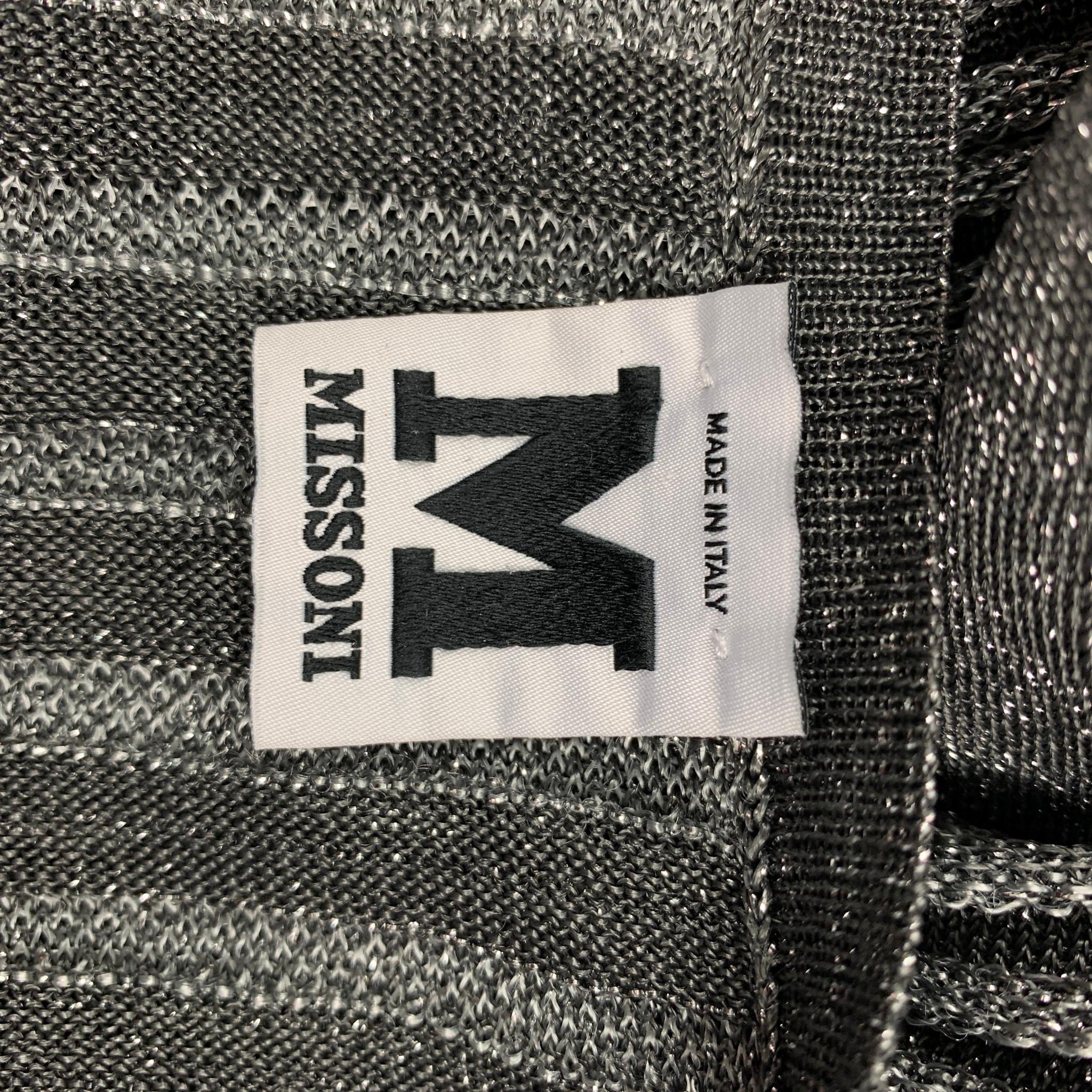 M MISSONI Size 4 Silver & Black Metallic Acetate Blend Belted Cardigan In Good Condition In San Francisco, CA