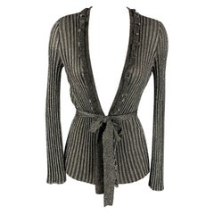 M MISSONI Size 4 Silver & Black Metallic Acetate Blend Belted Cardigan