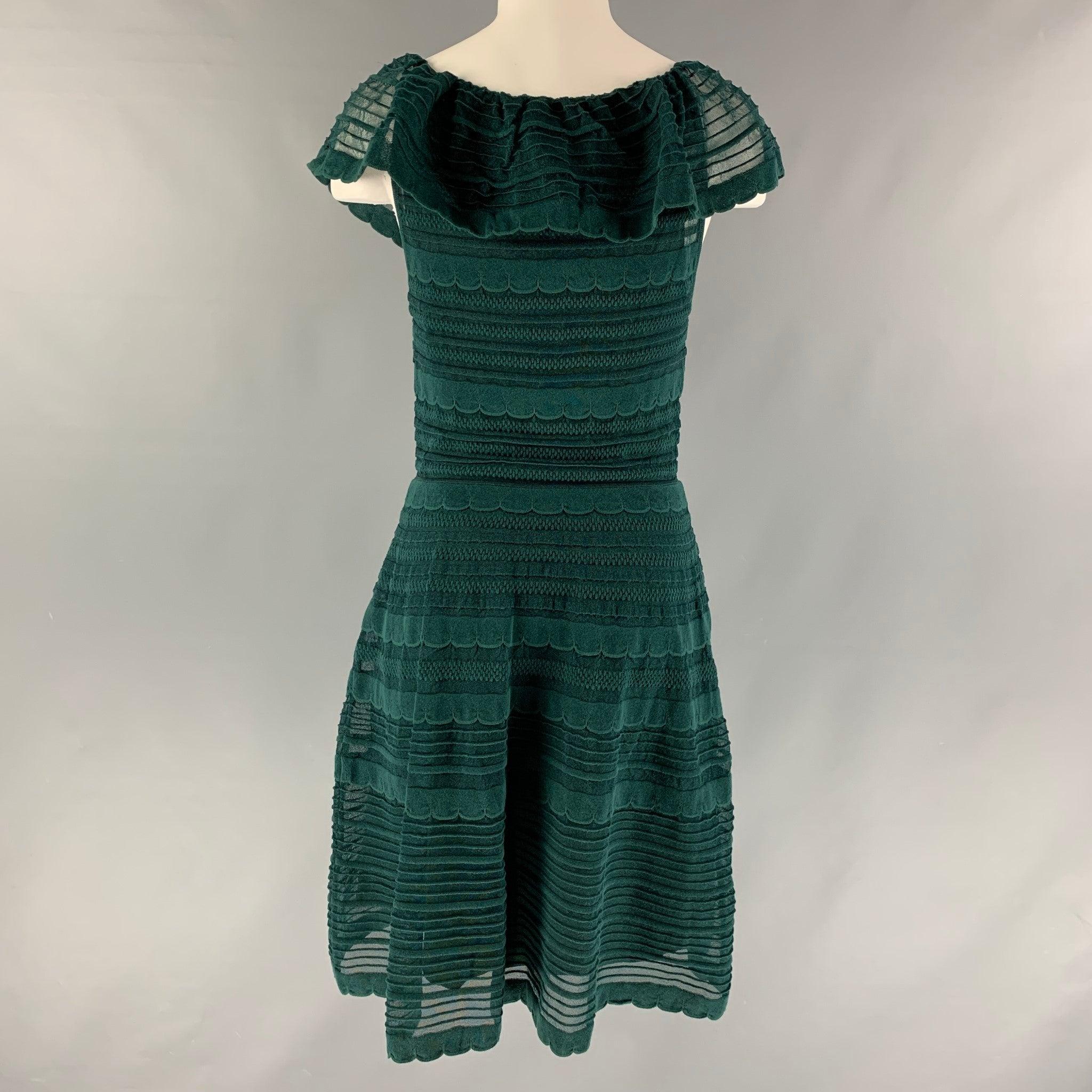 M MISSONI Size 6 Green Cotton Blend Textured Ruffle Dress In Good Condition For Sale In San Francisco, CA