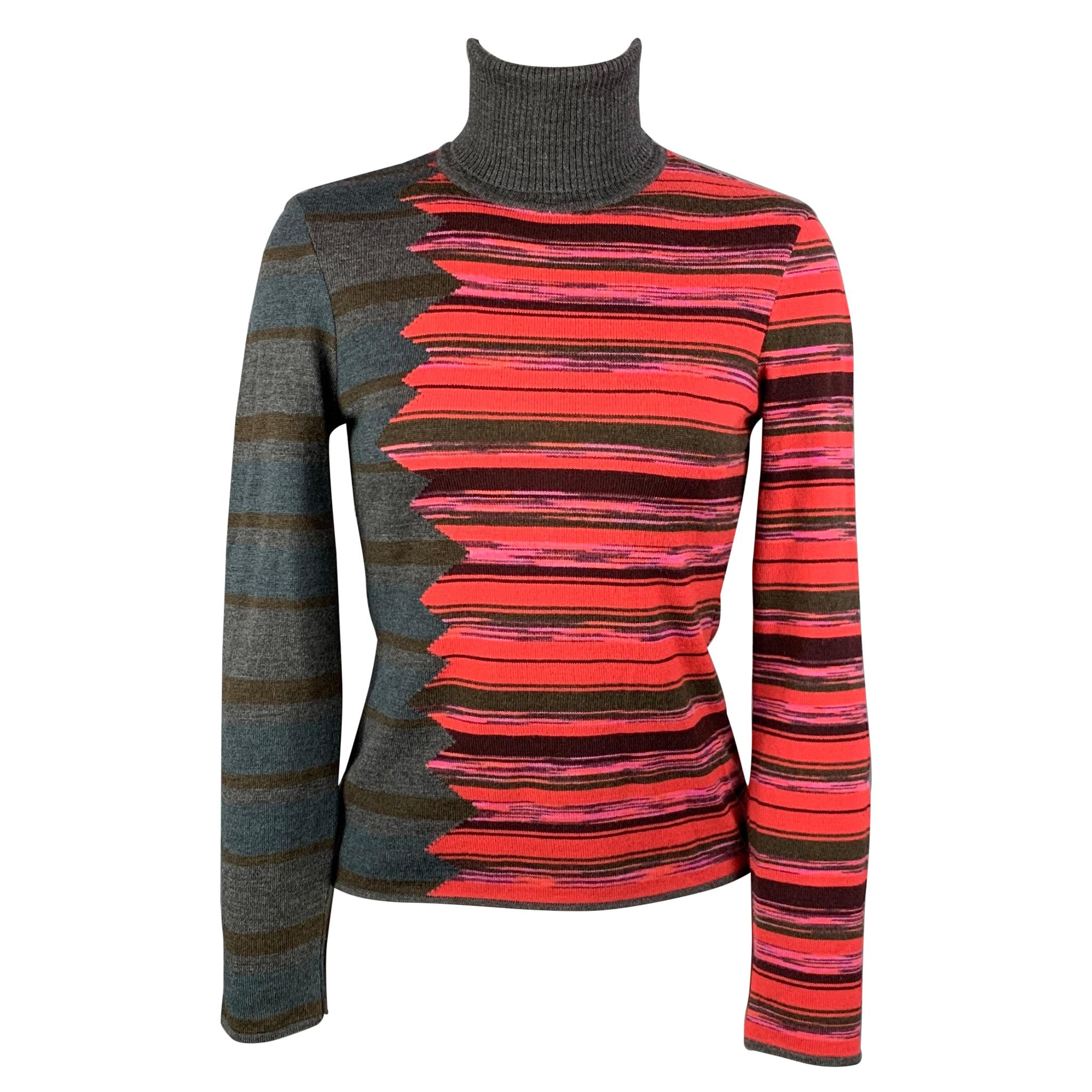 M MISSONI Size 6 Grey & Red Merino Color Block Wool / Acrylic Pullover