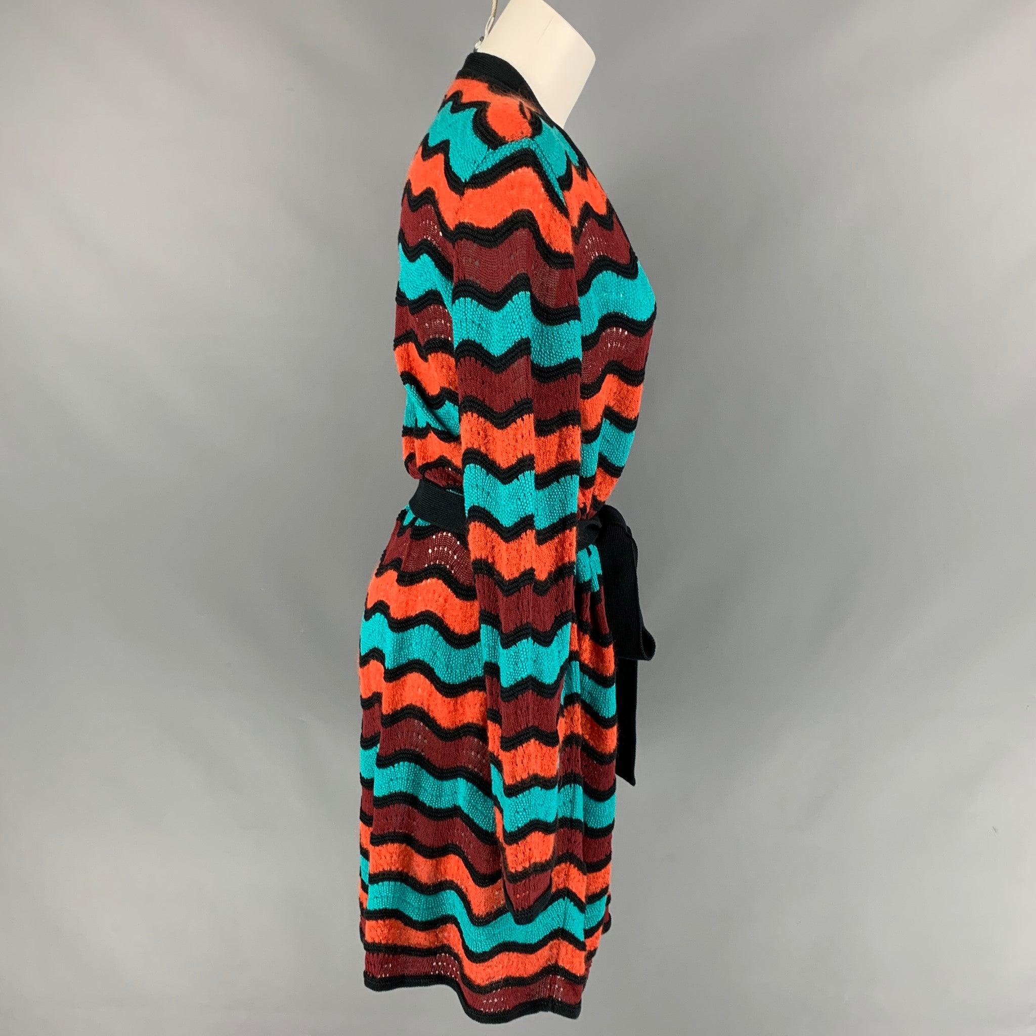 M MISSONI Size 6 Multi-Color Knitted Stripe Wool Blend Coat In Good Condition For Sale In San Francisco, CA