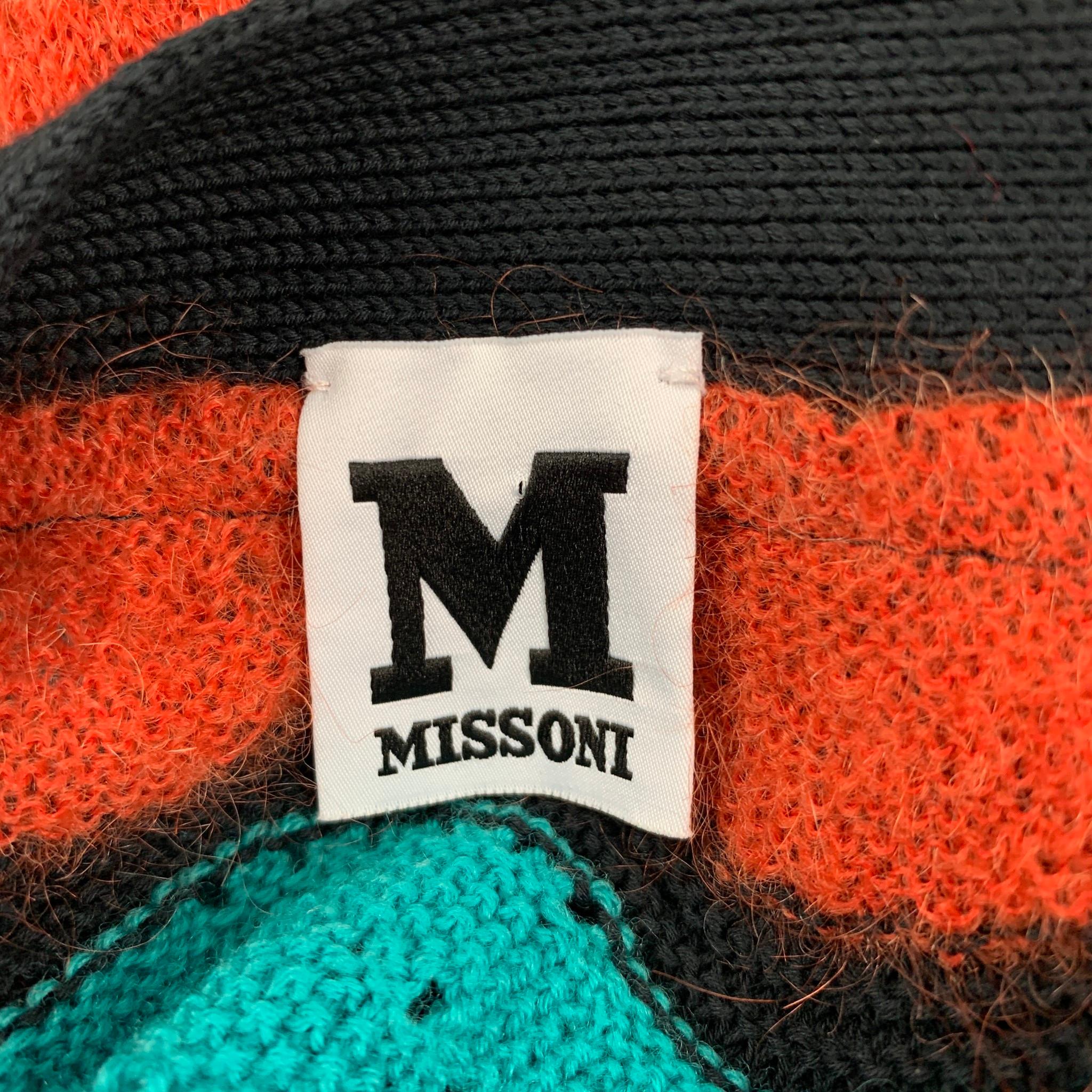 Black M MISSONI Size 6 Multi-Color Knitted Stripe Wool Blend Coat