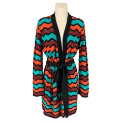 M MISSONI Size 6 Multi-Color Knitted Stripe Wool Blend Coat