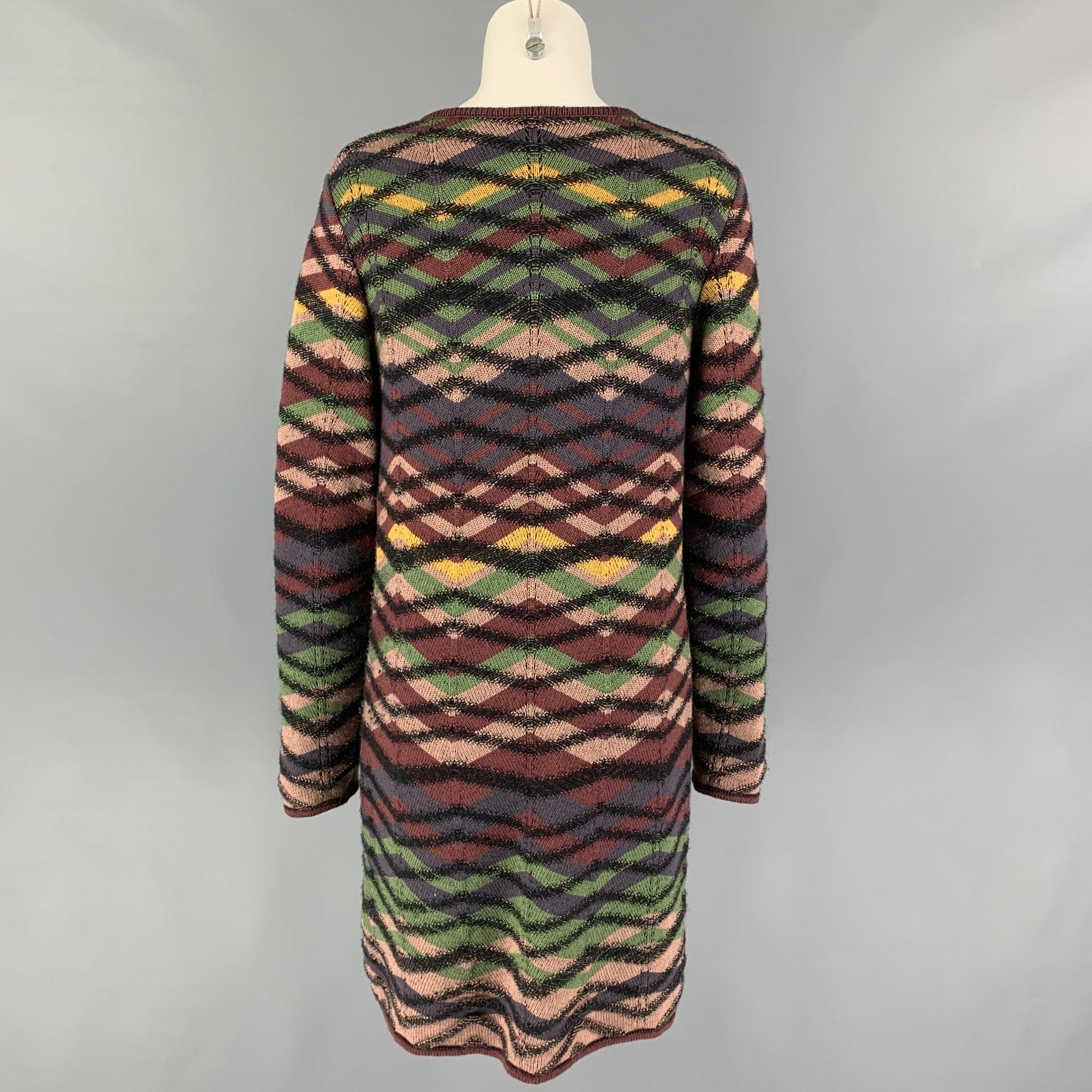 Women's M MISSONI Size 6 Multi-Color Wool Knitted Snaps Coat For Sale