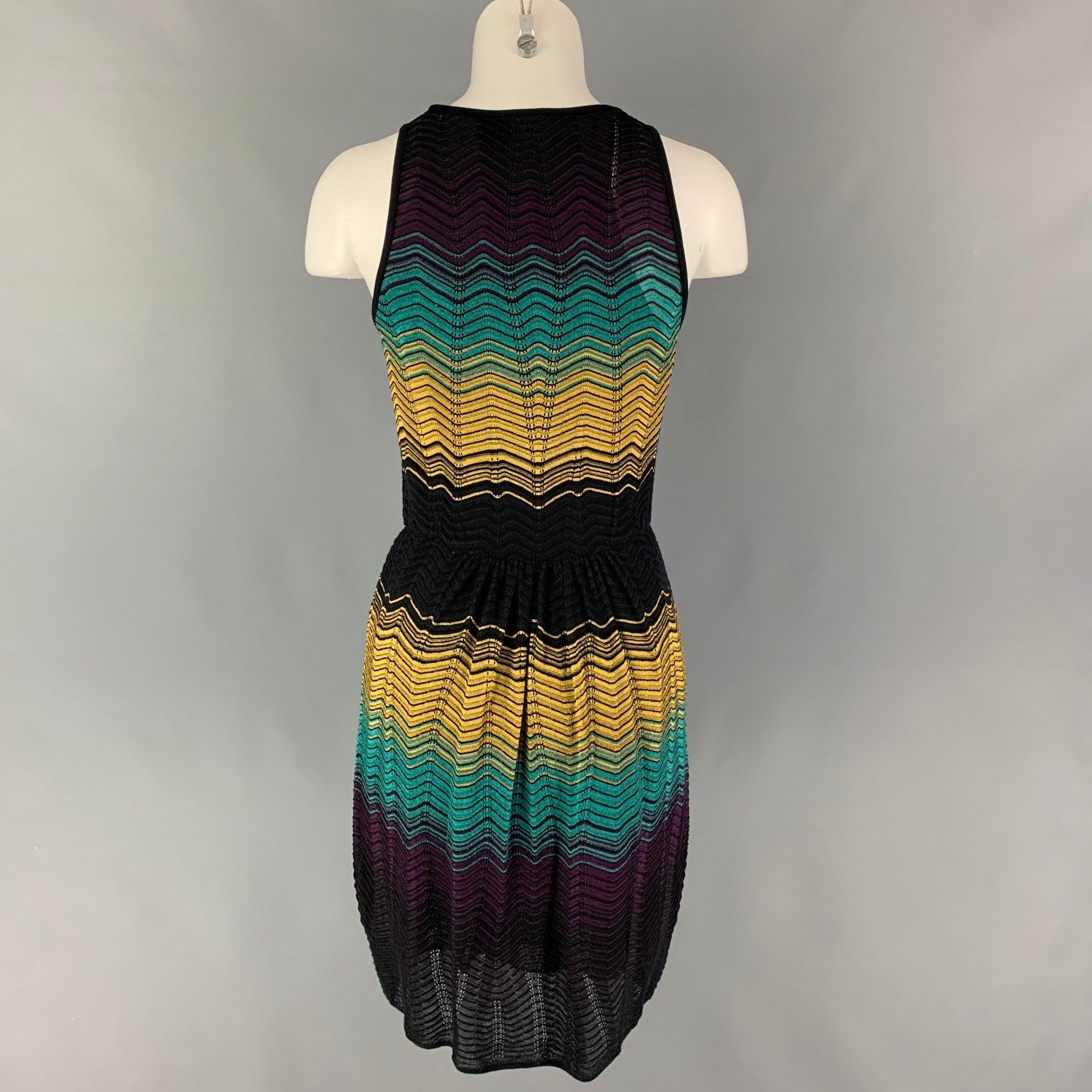 M MISSONI Size 6 Yellow Black Green Viscose Blend Zig Zag Sleeveless Dress In Excellent Condition For Sale In San Francisco, CA