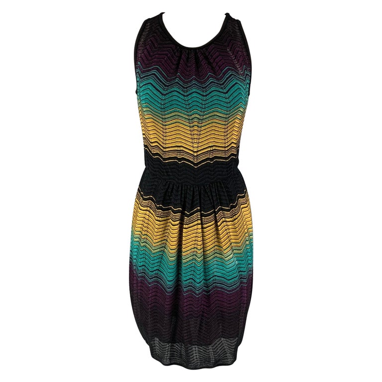 M MISSONI Size Yellow Black Green Viscose Blend Zig Zag