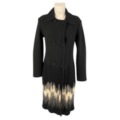 M MISSONI Size 8 Black & Beige Wool Blend Ombre Double Breasted Coat