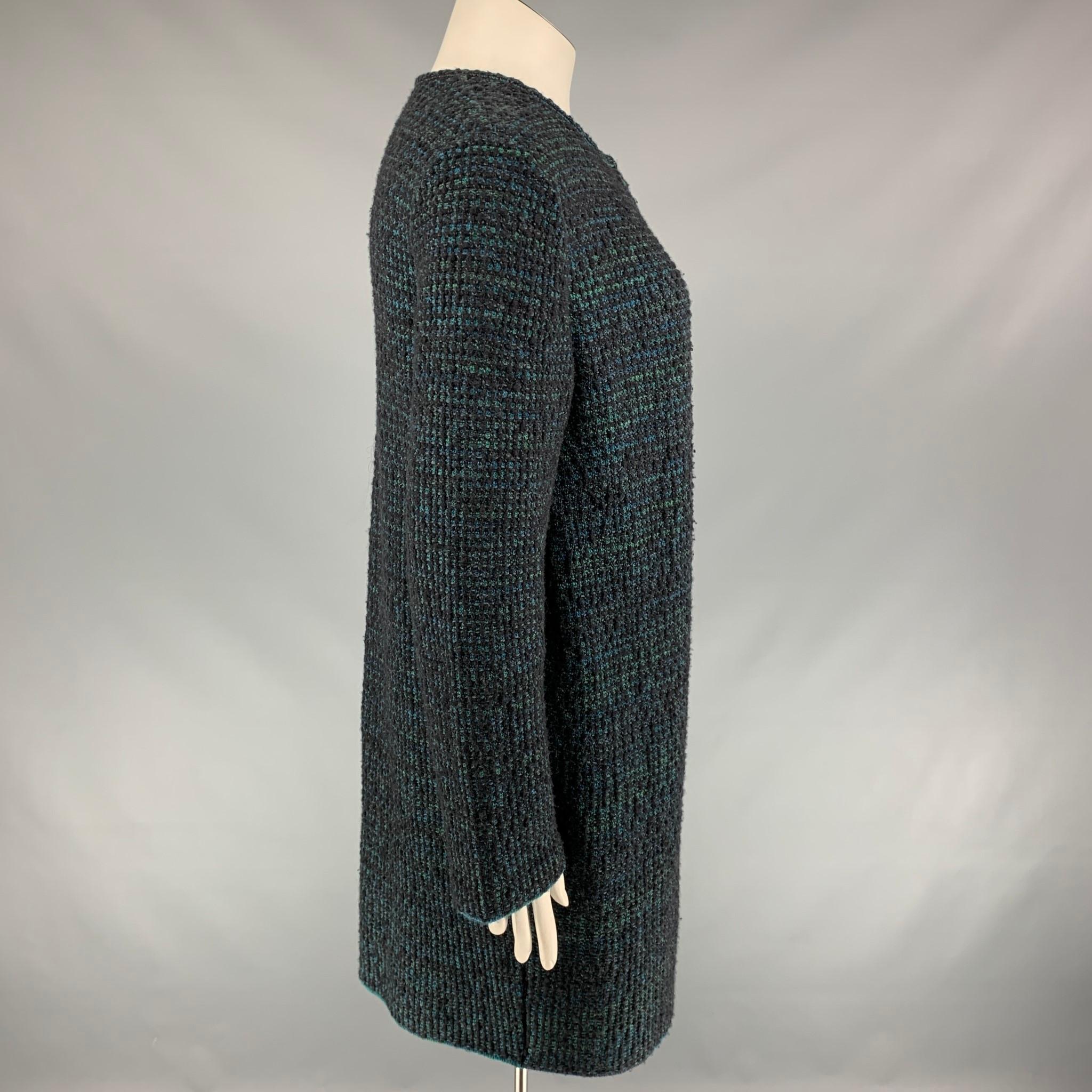 Gray M MISSONI Size 8 Charcoal & Green Knitted Wool Blend Coat