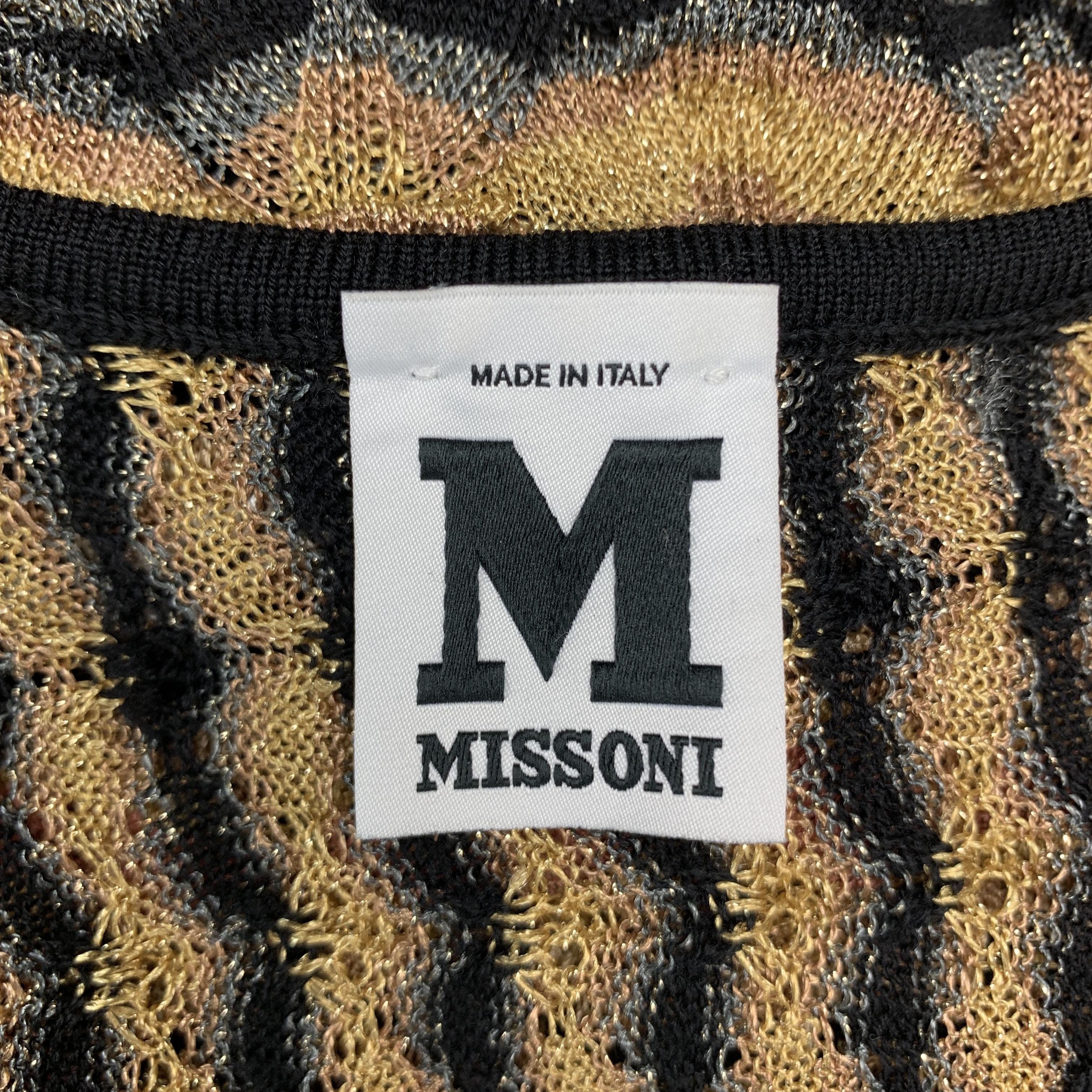 M MISSONI Size 8 Gold Pink & Black Pattern Knit V Neck Top 6