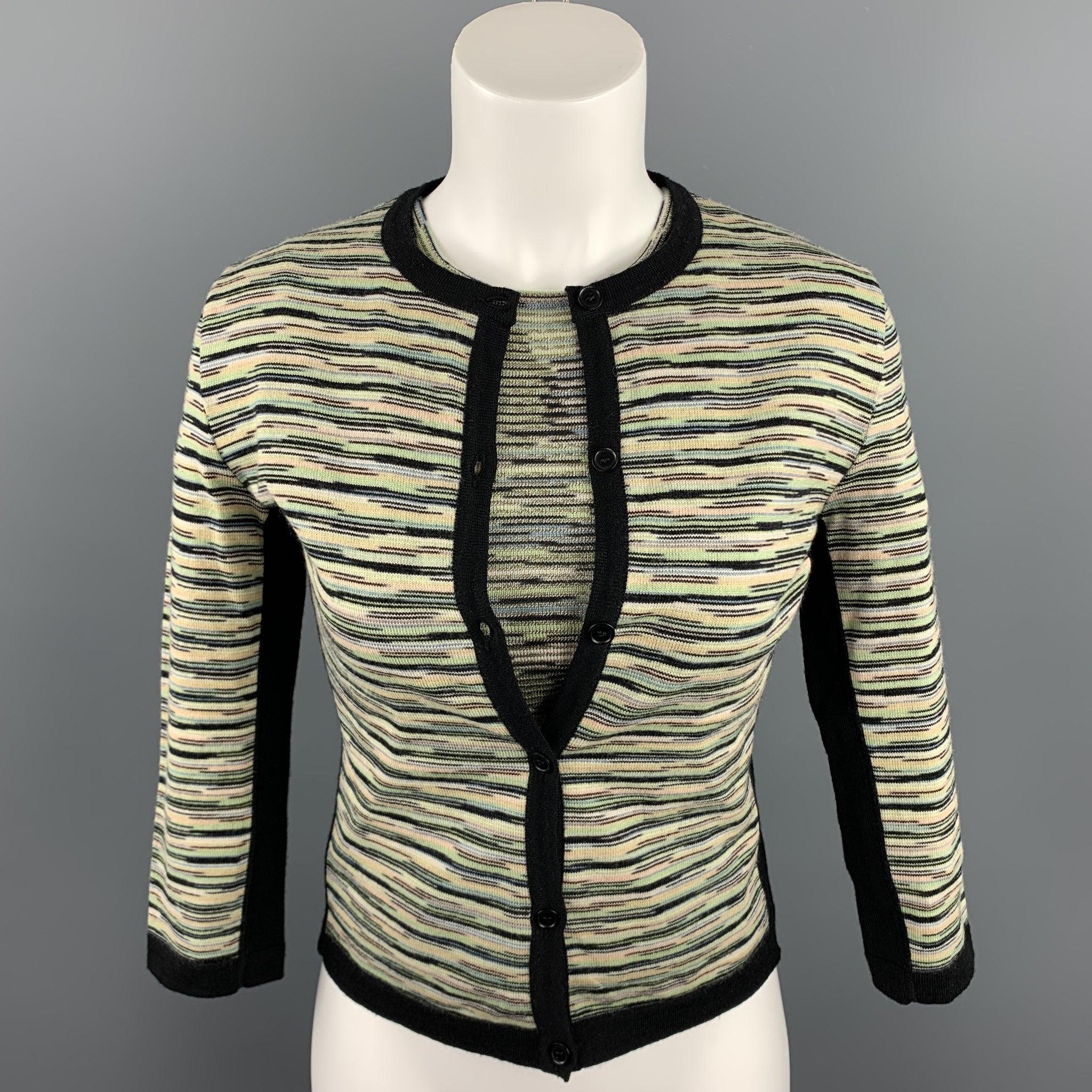 M MISSONI Size 8 Green Knitted Wool / Acrylic Buttoned Cardigan 1