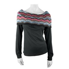 M MISSONI Size M Black Cotton Blend Off Shoulder Collar Pullover