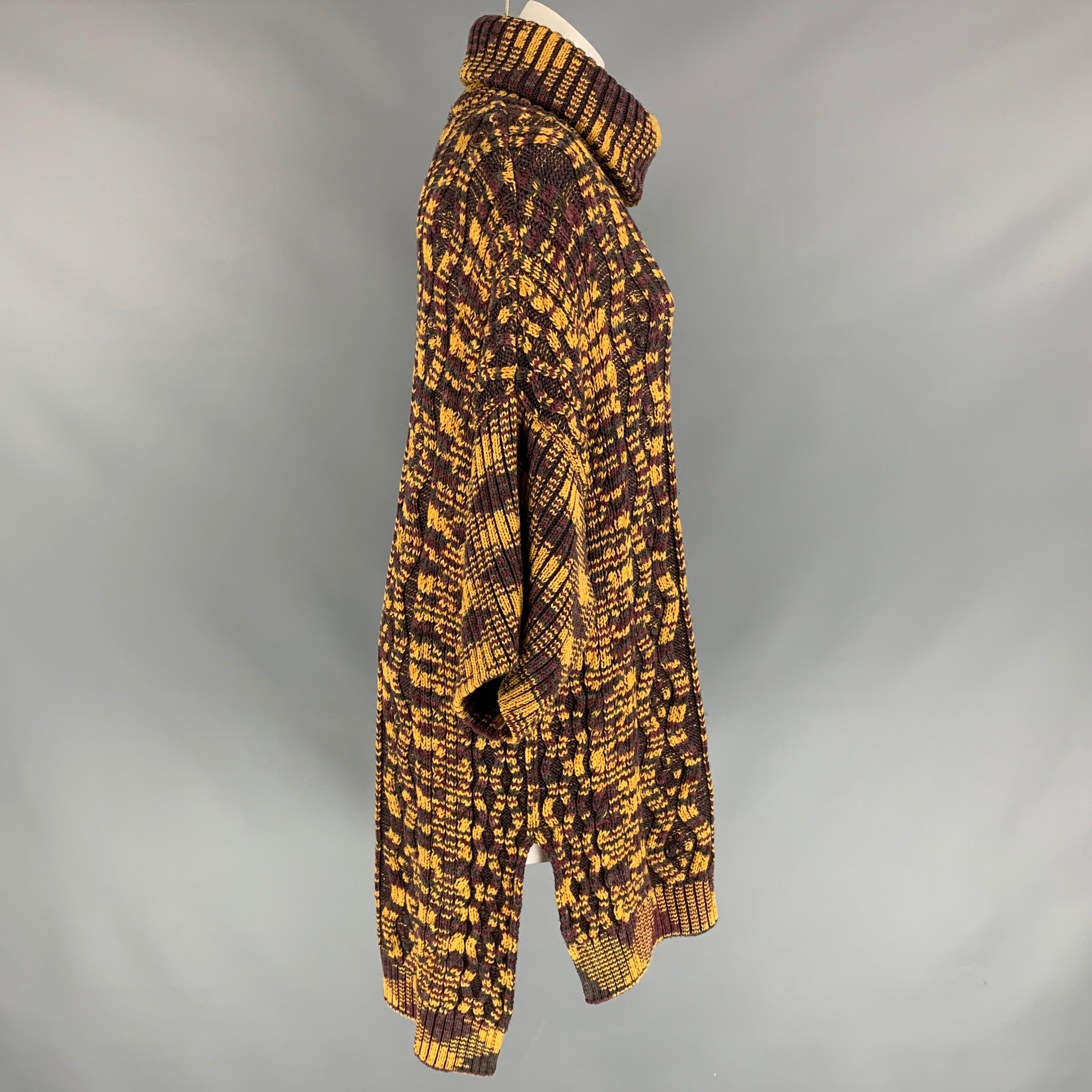Marron M MISSONI Size M Gold & Purple Knitted Wool Blend Oversized Turtleneck Sweater (Pull à col roulé surdimensionné en laine mélangée) en vente