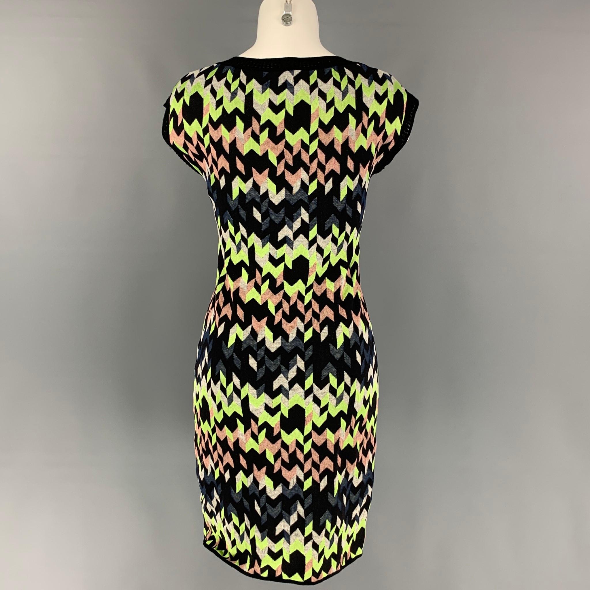 M MISSONI Size M Multi-Color Geometric Knitted Scoop Neck Dress In Good Condition In San Francisco, CA