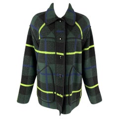 M MISSONI Size S Green & Back Knitted Plaid Virgin Wool Oversized Coat
