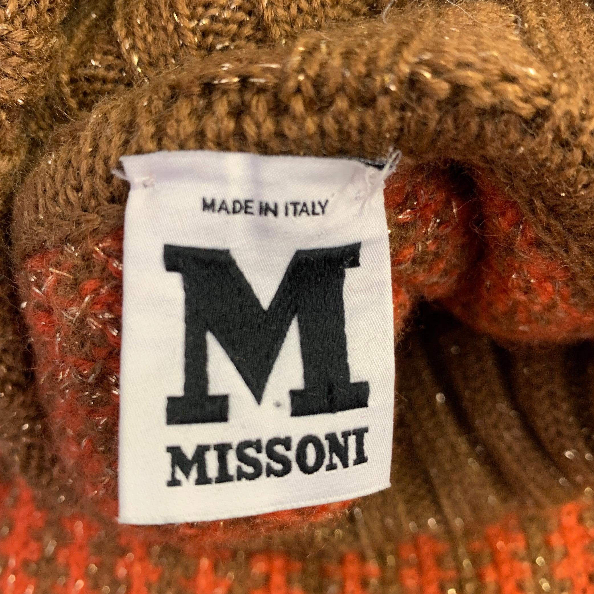 M MISSONI Taille S Cape à col roulé à rayures orange et marron Excellent état - En vente à San Francisco, CA